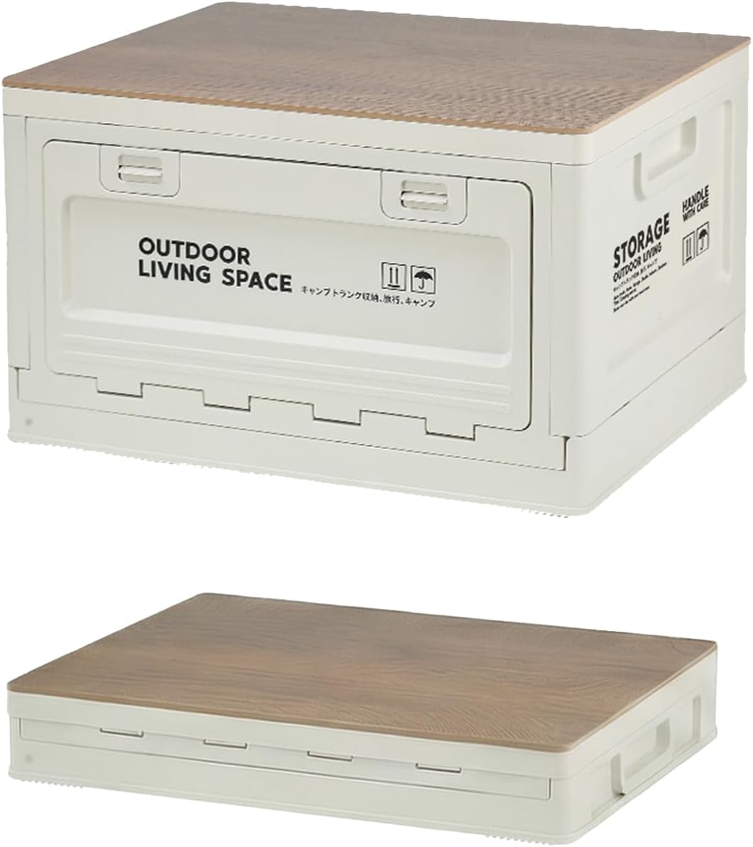 【3-Side Opening 50L Storage Bins with Lids，Portable Foldable Storage Box ，Plastic Stackable Storage Bin for Camp Car RV, Office (White)