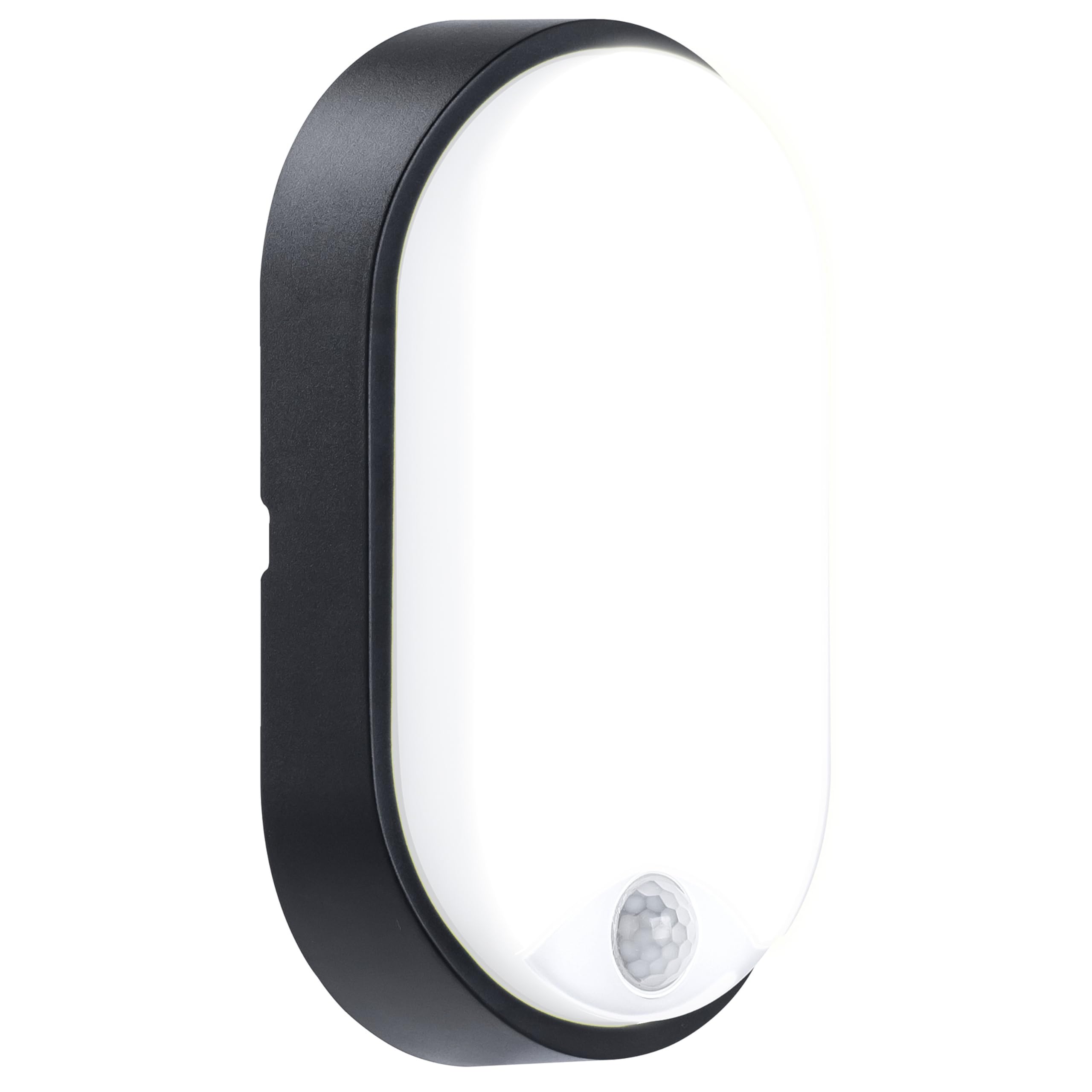 EBEO10P40-01 Eco Oval Bulkhead LED Lighting with PIR Motion Sensor, Black and White Bezel, 22 cm, 10 Watts Aluminium