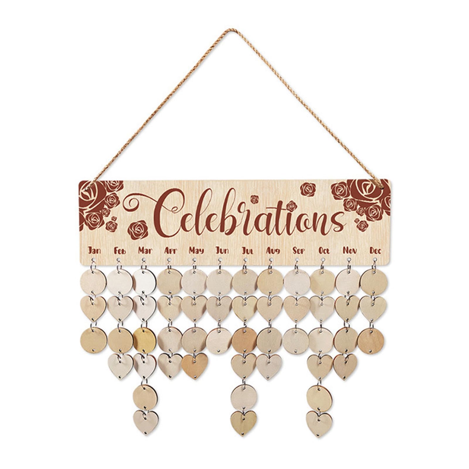 anwhriet Family Birthday Reminder Calendar Board – Wooden Wall Hanging Plaque, Personalised Date Tracker with 50 Heart & Flower Tags, Rustic Home Décor Gift for Mum, Grandma & Friends H