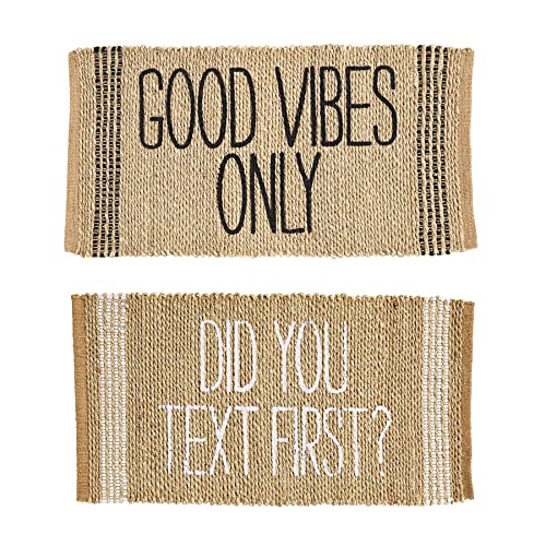 Mud Pie Jute Stripe Doormat, Good Vibe, 16" X 30" #TOP2