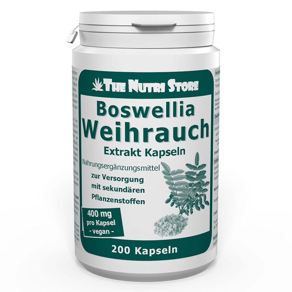 The Nutri Store - Weihrauch Extrakt 400 mg - 200 Kapseln - Boswellia serrata mind. 68% Boswelliasäuren - Vegan - Made in Germany