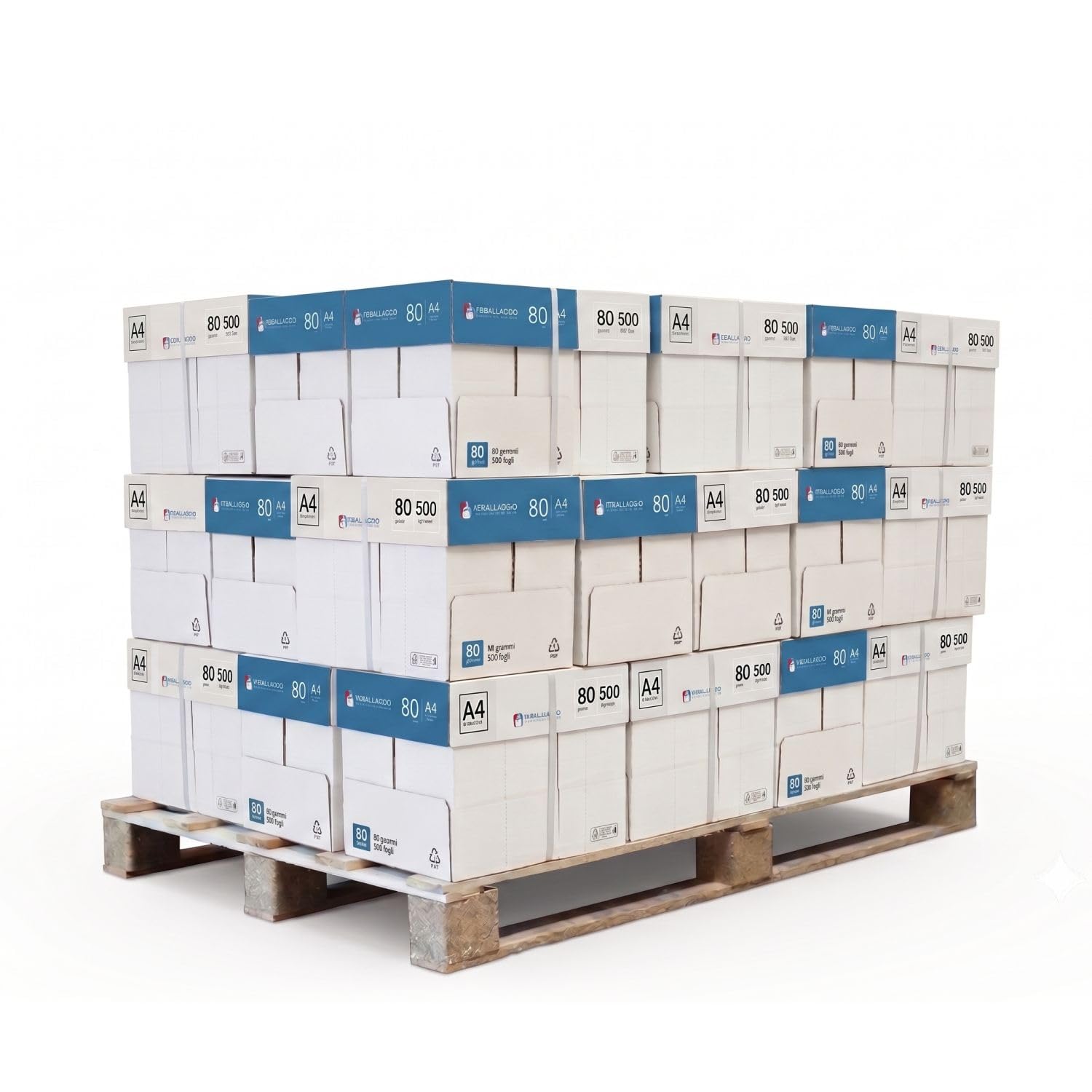 IMBALLAGGI 2000 – Pallet Carta A4 per Stampanti, 180 Risme da 500 Fogli, 90.000 Fogli, Carta A4 di Alta Qualità per Ufficio, Fotocopiatrici e Stampanti, Formato A4, 80 g/m²