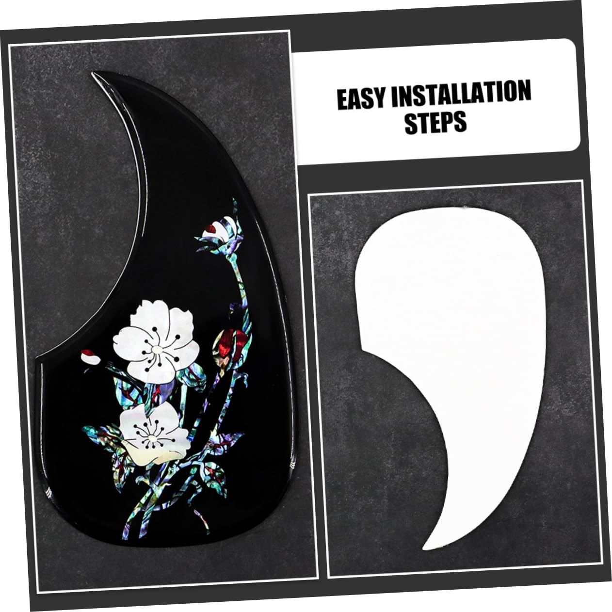 Battipenna Nero in Pvc Motivo Floreale per Chitarra Folk | Compatibile Chitarre Acustiche, Installazione Semplice, Stile Elegante, Accessorio Sostitutivo Gq459a