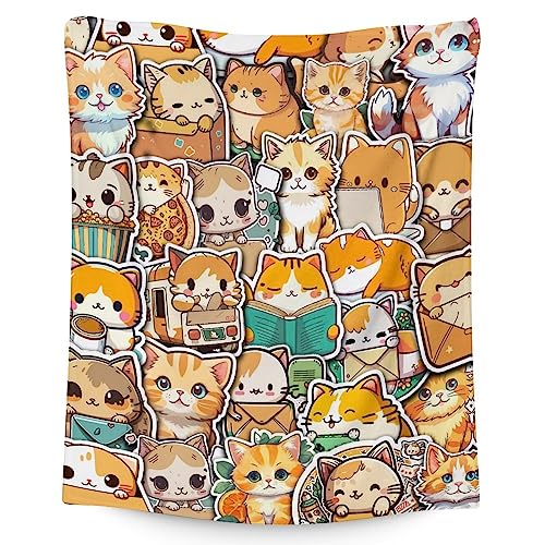 Cat Blanket Gifts - 50"x60" Cute Throw for Kids & Adults - Yellow Soft Fuzzy Blankets for Bed, Couch & Living Room