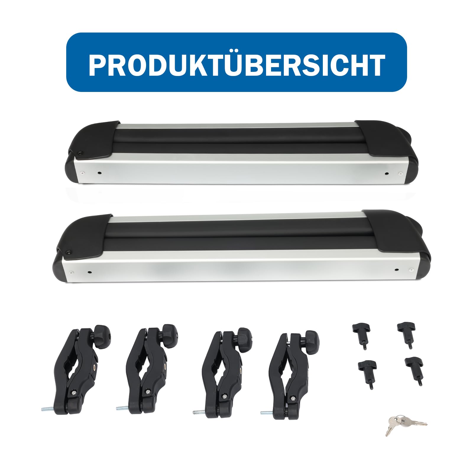 COWVIE Skidachträger fürs Auto, mit TPV-Gummipolsterung und Schloss – für 2 Paar Skier oder Snowboards, inkl. Angelrutenhalter (Silber, 41CM)