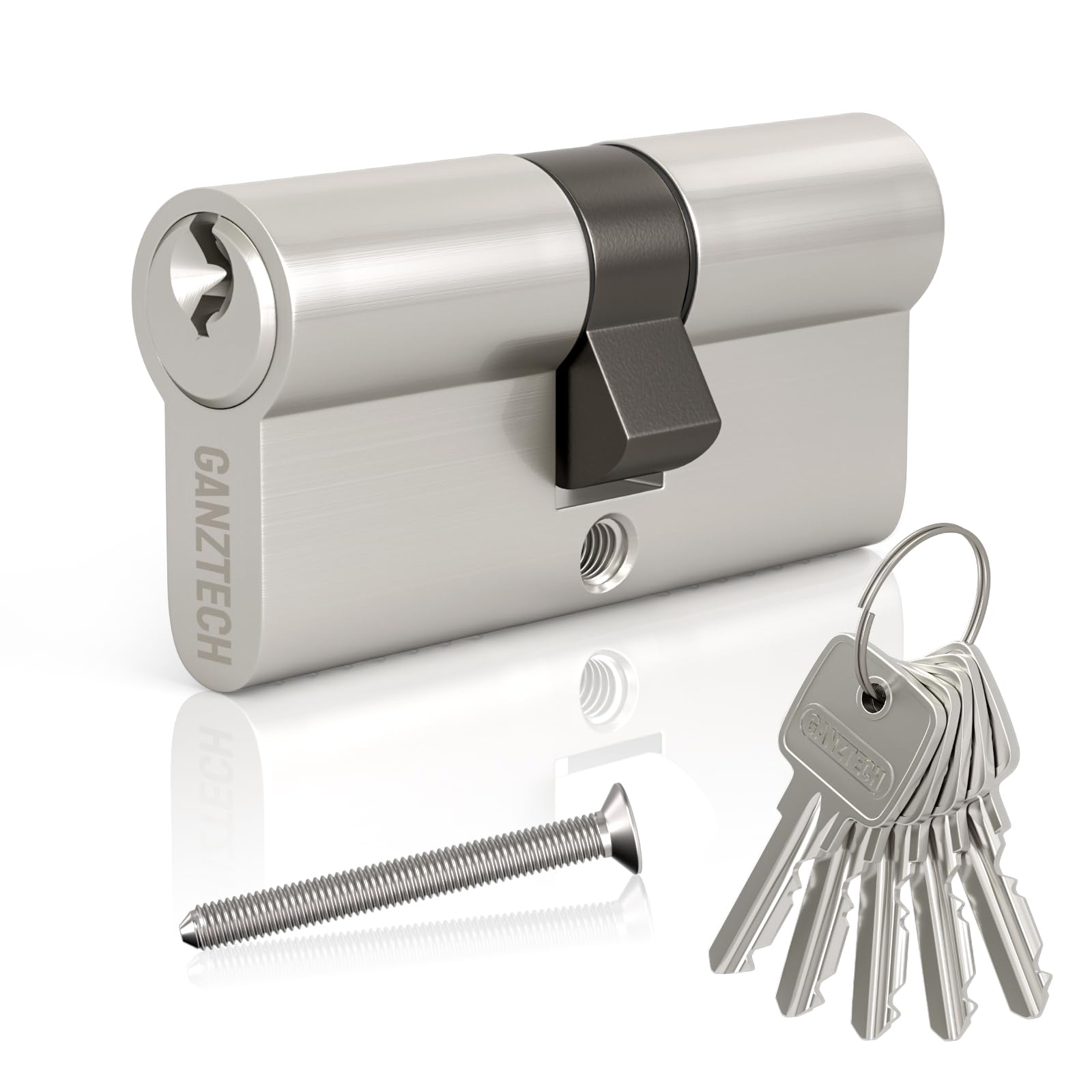 GANZTECH 35/35 (70mm),Nickel Door Barrel Lock,Key Key with 5 Standard Keys,Aluminum Alloy Euro Cylinder Lock,Secure Stable for Wooden,Composite Doors and UPVC