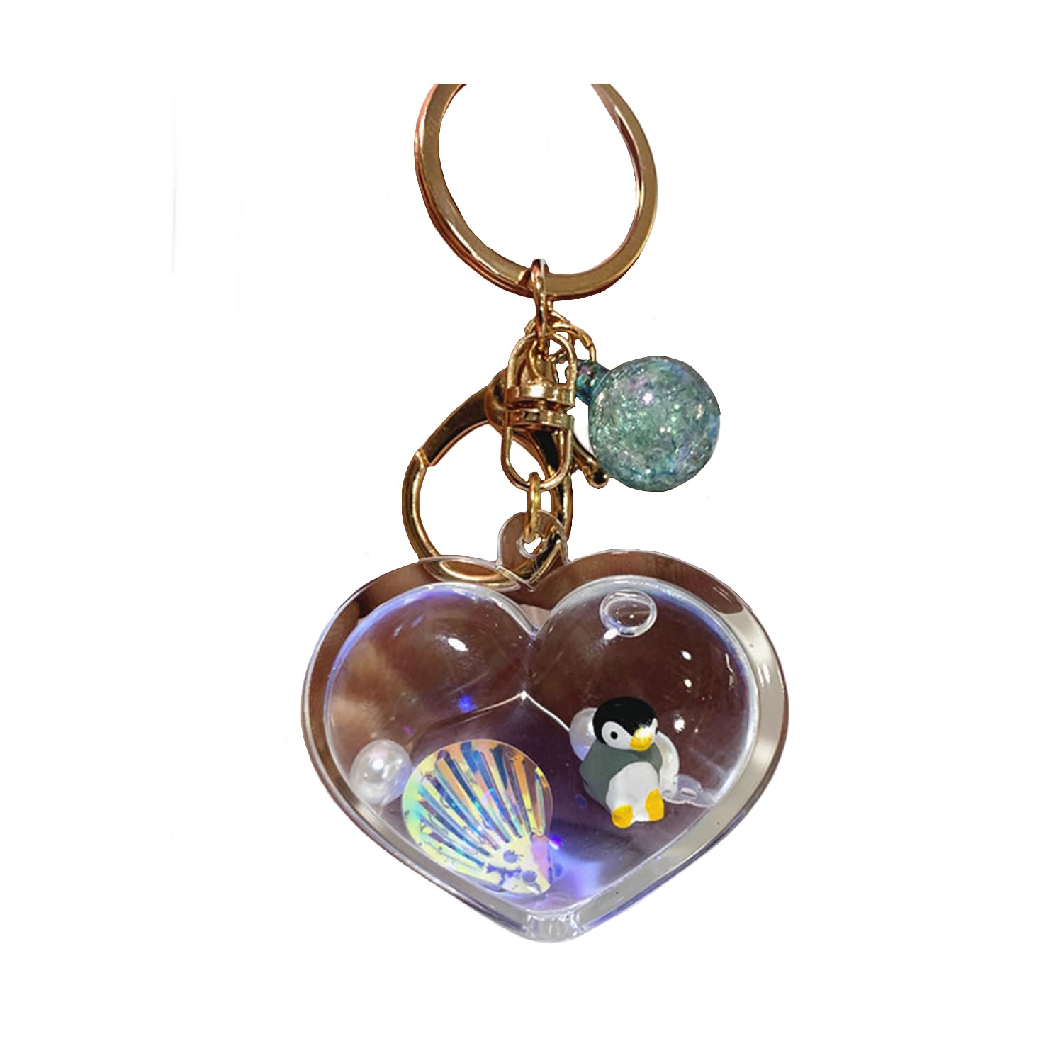 ZDHC Heart Floating Ocean Animals Keychain Cute Kawaii Motion Liquid Sea Life Quicksand Keyring Car Keys Bag Pendant for Women