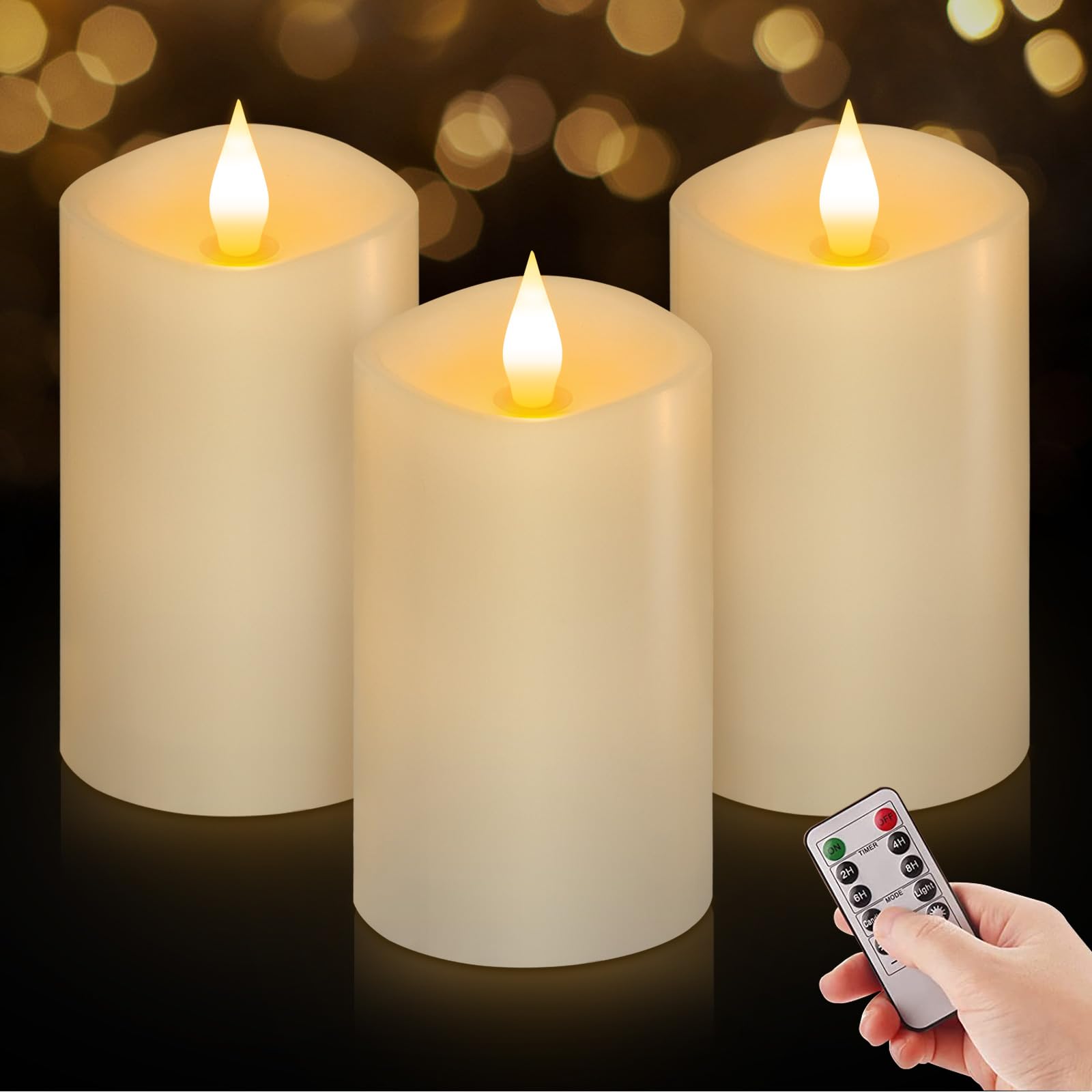 3" x 5" White Flameless Candles Set of 3, 2AA Battery Life 600 Hours Battery Candles Flickering with Timer, 5 inch Flameless Candles with Remote for Indoor/Outdoor