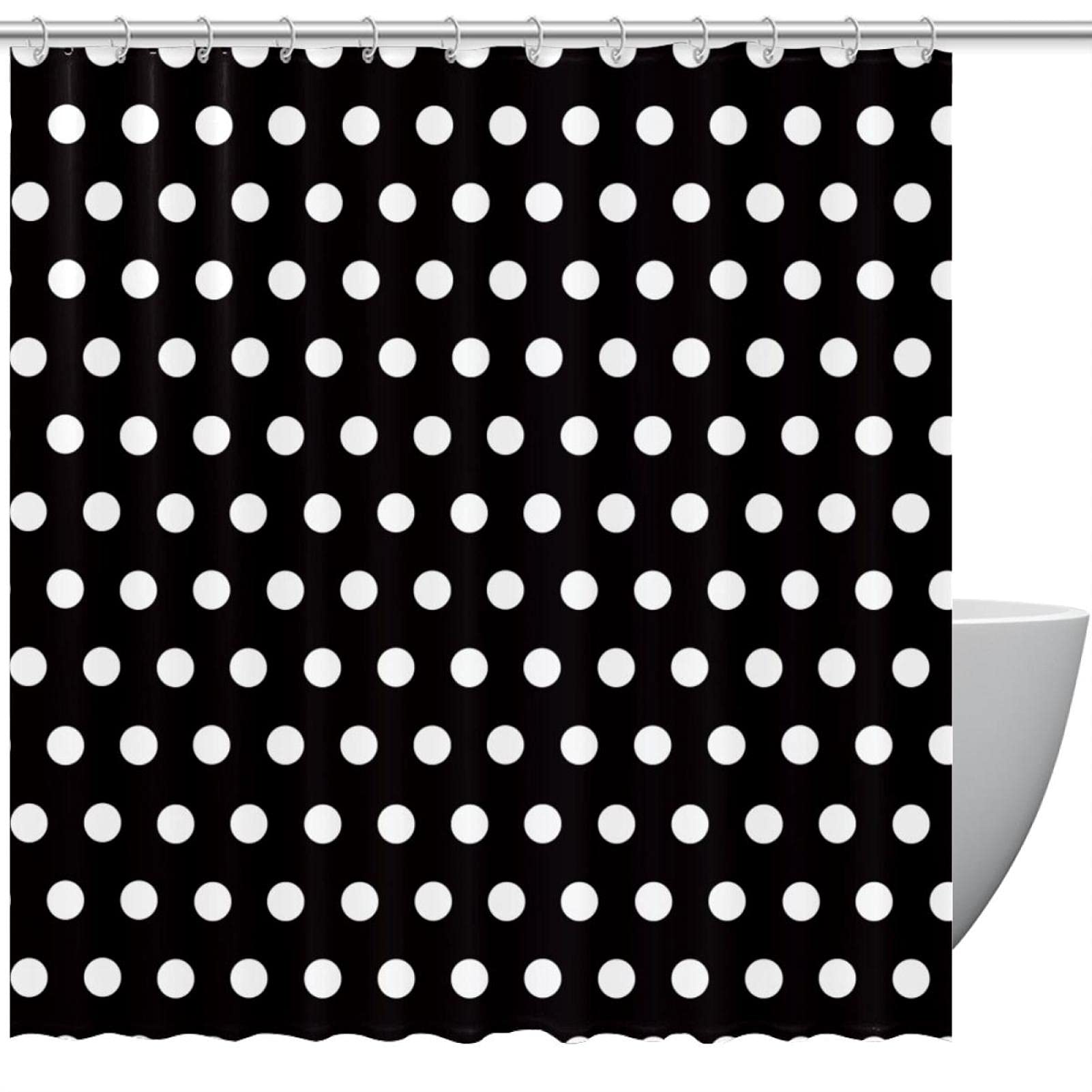 Polka Dots Black White Shower Curtain, for Bathroom, 60"x72", 66"x72", 72"x72"