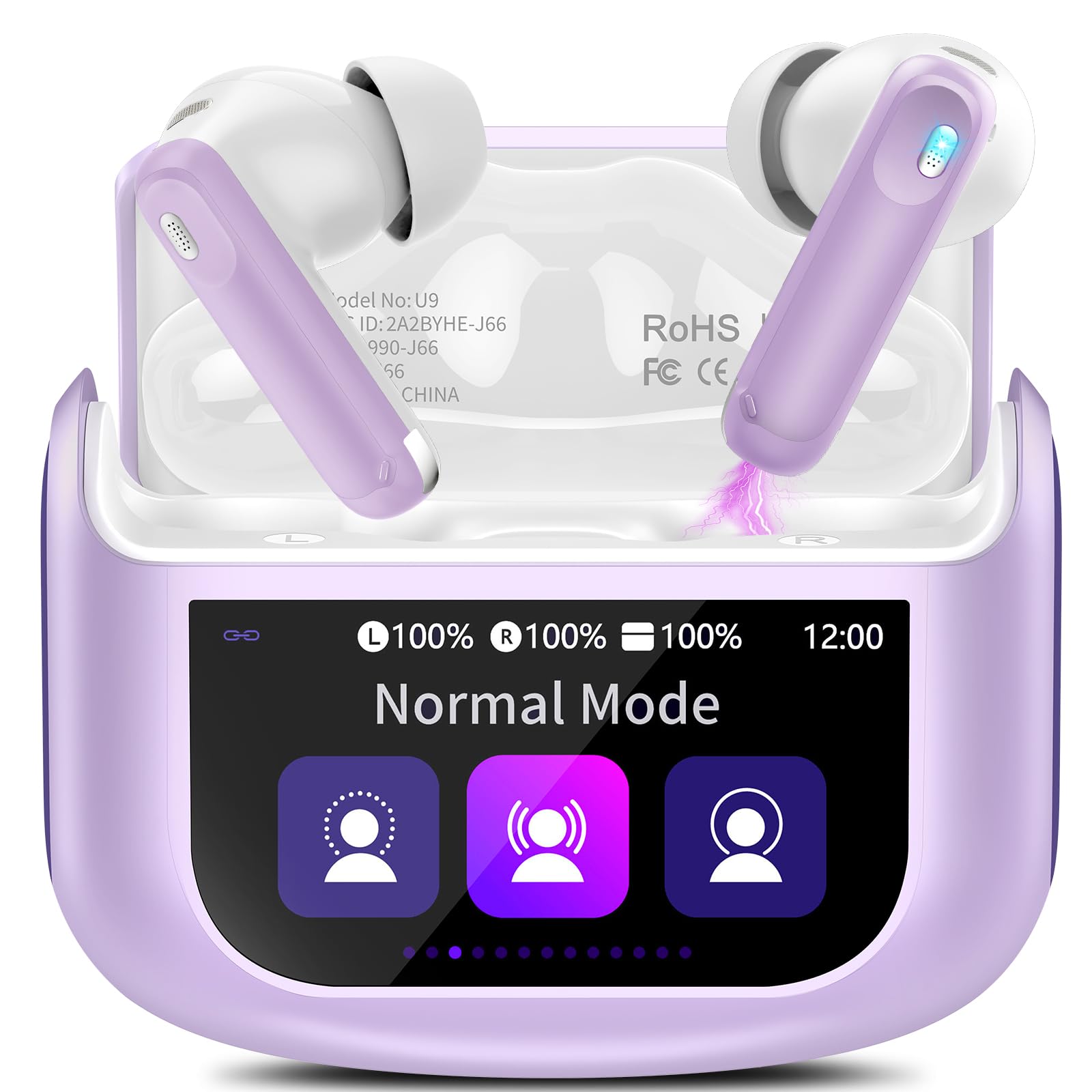 Wireless Earbuds, Bluetooth 5.4 Ear buds with Multifunctional Touch Screen, 48H Bass Stereo Headphones with ANC/ENC Noise Cancelling/Transparency mode, IPX7 Earphones with 5 EQ Modes, Star Sand Purple
