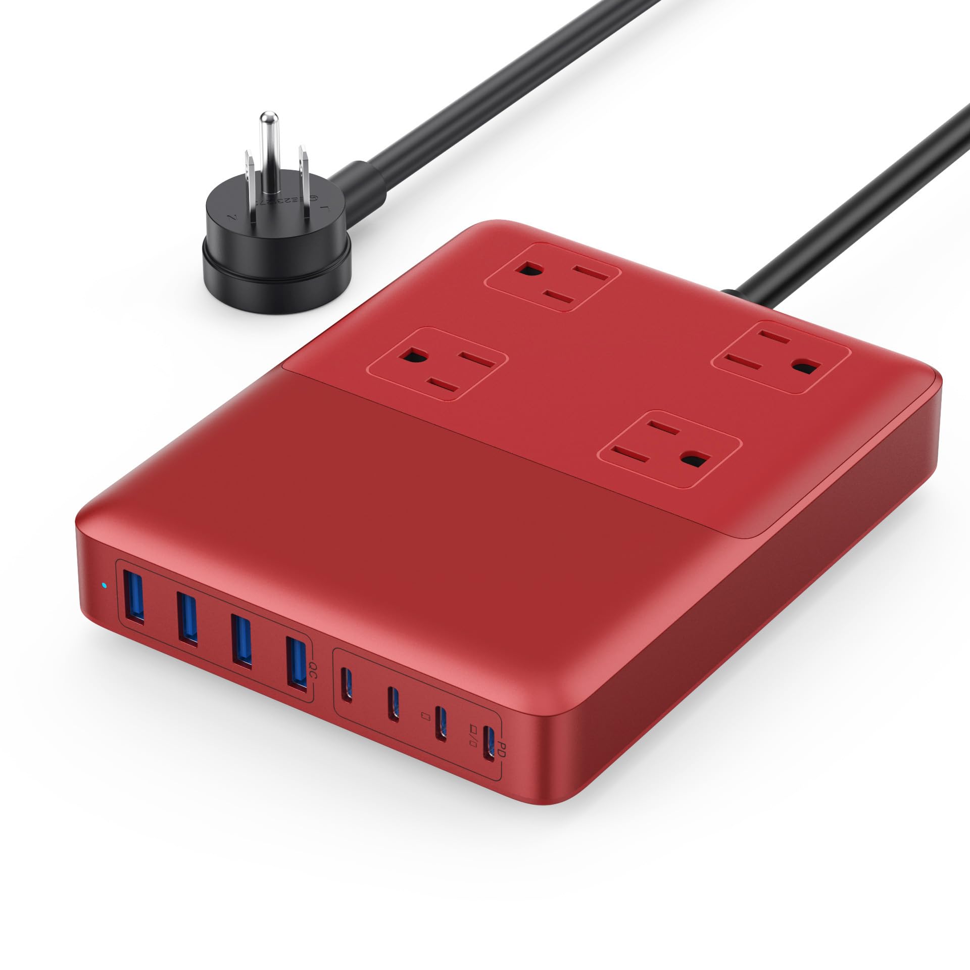 12-in-1 Charging Station USB C Power Strip with 5ft Cord,105W GaN IV USB C Charger Block,4 AC Outlets,4 USB-A,4 USB-C for MacBook,iPhone 16/15/14,Fast Charging Desktop Charger for Office,Home (Red)