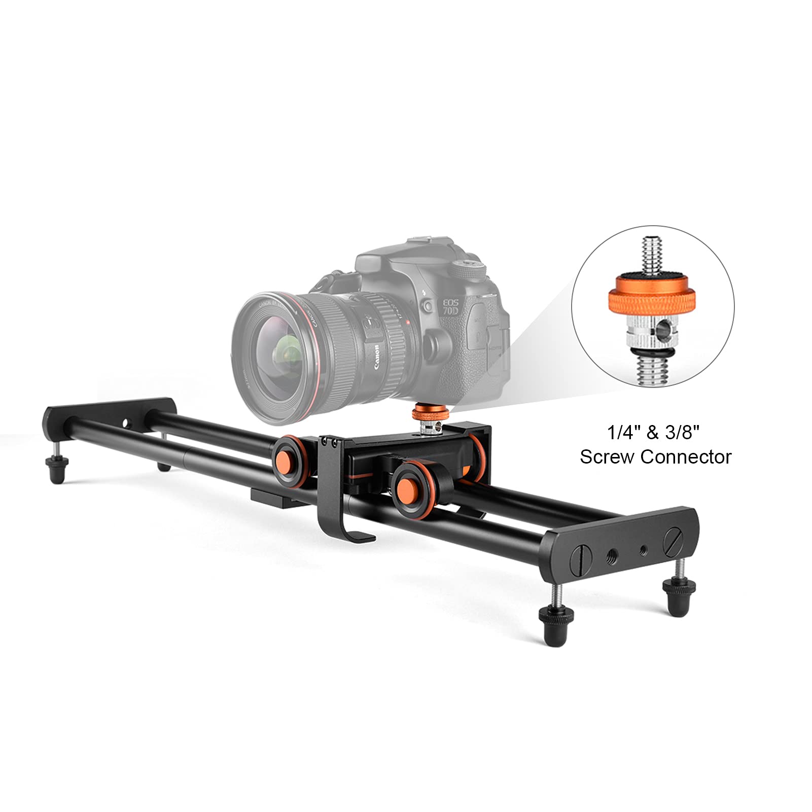 Camera o Dolly Slider Kit avec 3 roues Auto Dolly Car 3 vitesses réglables + 60cm / 23.6in Track Rail Camera Slider + Adaptateur rotule flexible avec télécommande pour caméscope