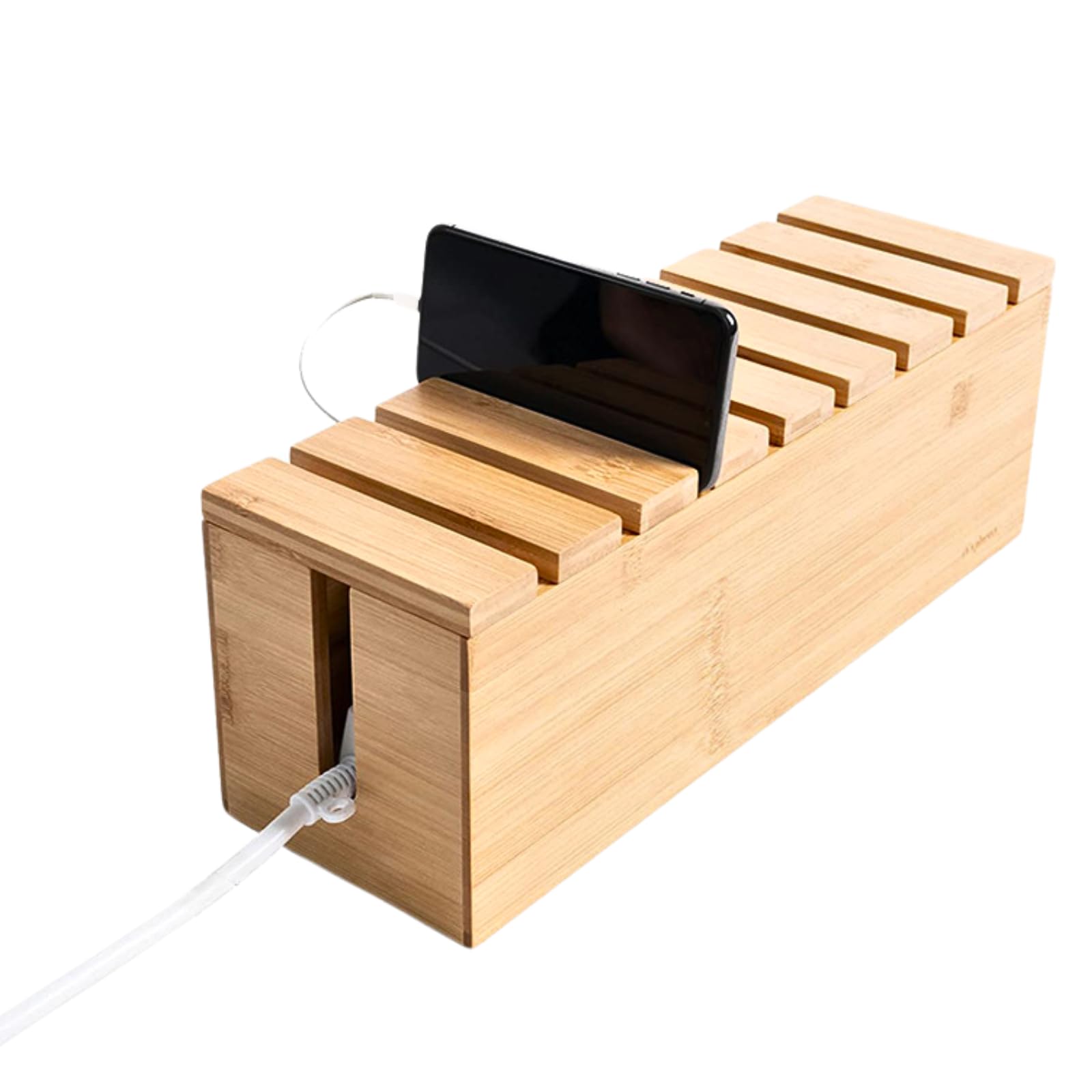 Bamboo Charging Station for Multiple Devices, Cable Management Box to Hide Desktop Cables and Floor Cables, Power Cord Management Box for Cord Management