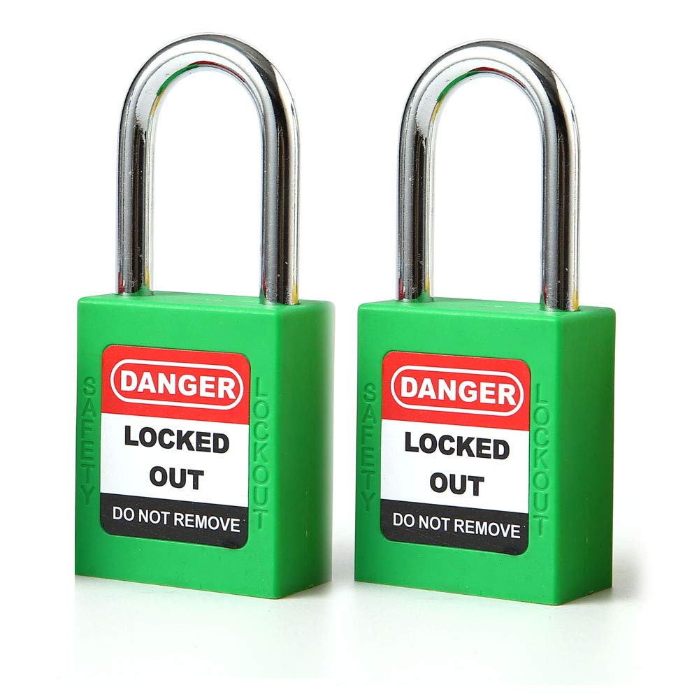 POFET 2PCS 38mm / 1.5inch Lockout Tagout Locks, Safety Padlock,Plastic Green