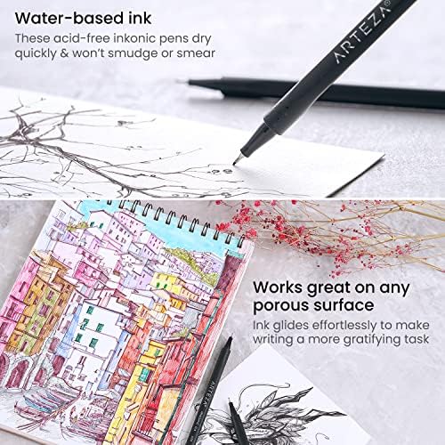 ARTEZA Inkonic Fineliner Pen Set, 0.4 mm Tips, Set of 48 Colours, Water-Based, Non-Toxic, Fine Tip Colouring Pens for Drawing, Sketching & Mixed Media Art