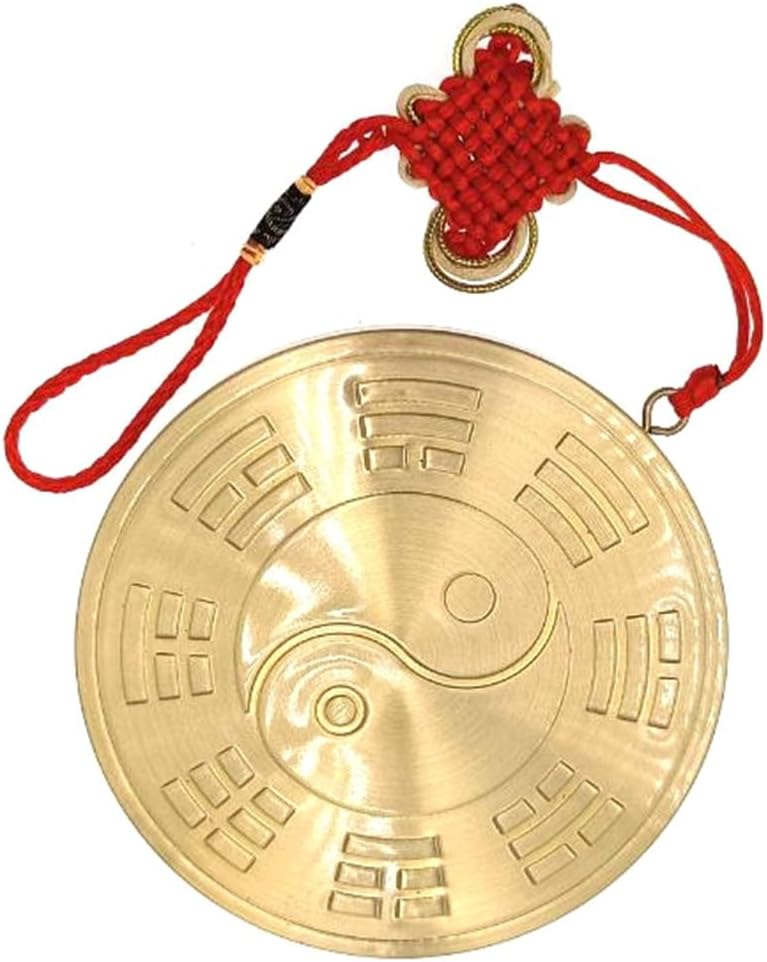 Traditional Chinese Feng Shui Convex Alloy Bagua Mirror New Year Ornaments for Home Decoration Copper Plate Round Bagua Mirror Convex for Protection (Round Mirror one)