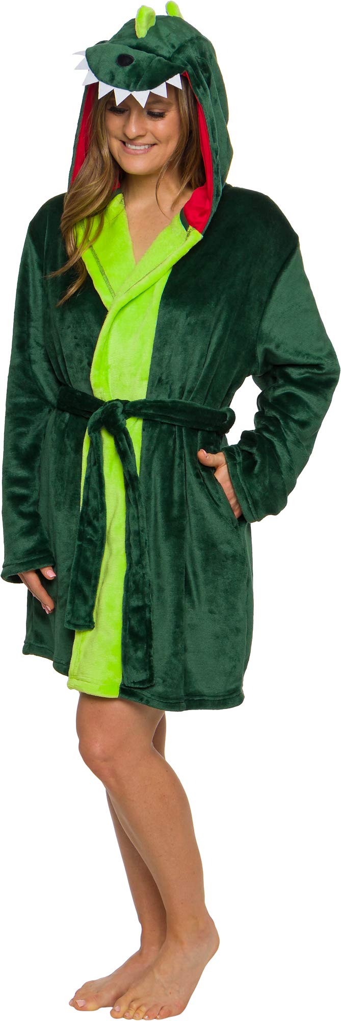 Silver Lilly Dinosaur Hooded Robe - Women's Plush Short T-Rex Animal Bathrobe