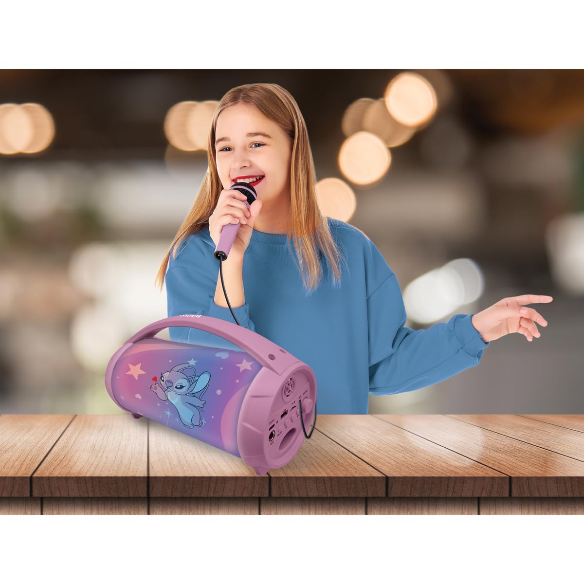 Lexibook, Disney Stitch, Altoparlante Wireless Luminoso Angel con Microfono, Suono Stereo, Karaoke, Porte USB e per schede SD, Batteria Ricaricabile, Maniglia per Il Trasporto, Rosa, BTP585D1ZLXB