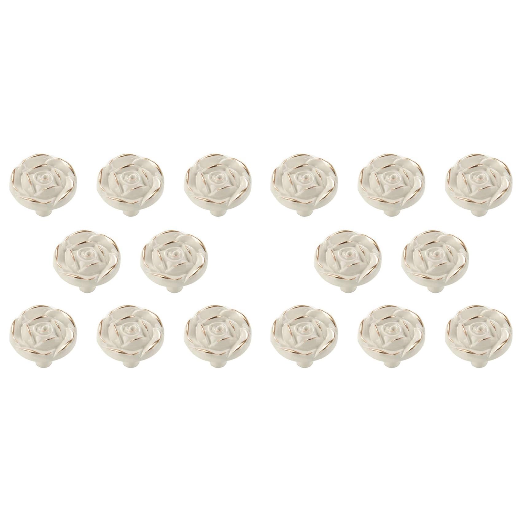 Jnchdghwa Ivory White 16Pcs Antique Rose Flower Cabinet Knobs, Vintage Kitchen Shabby Chic Zinc Alloy White Drawer Pull Handles For Dresser