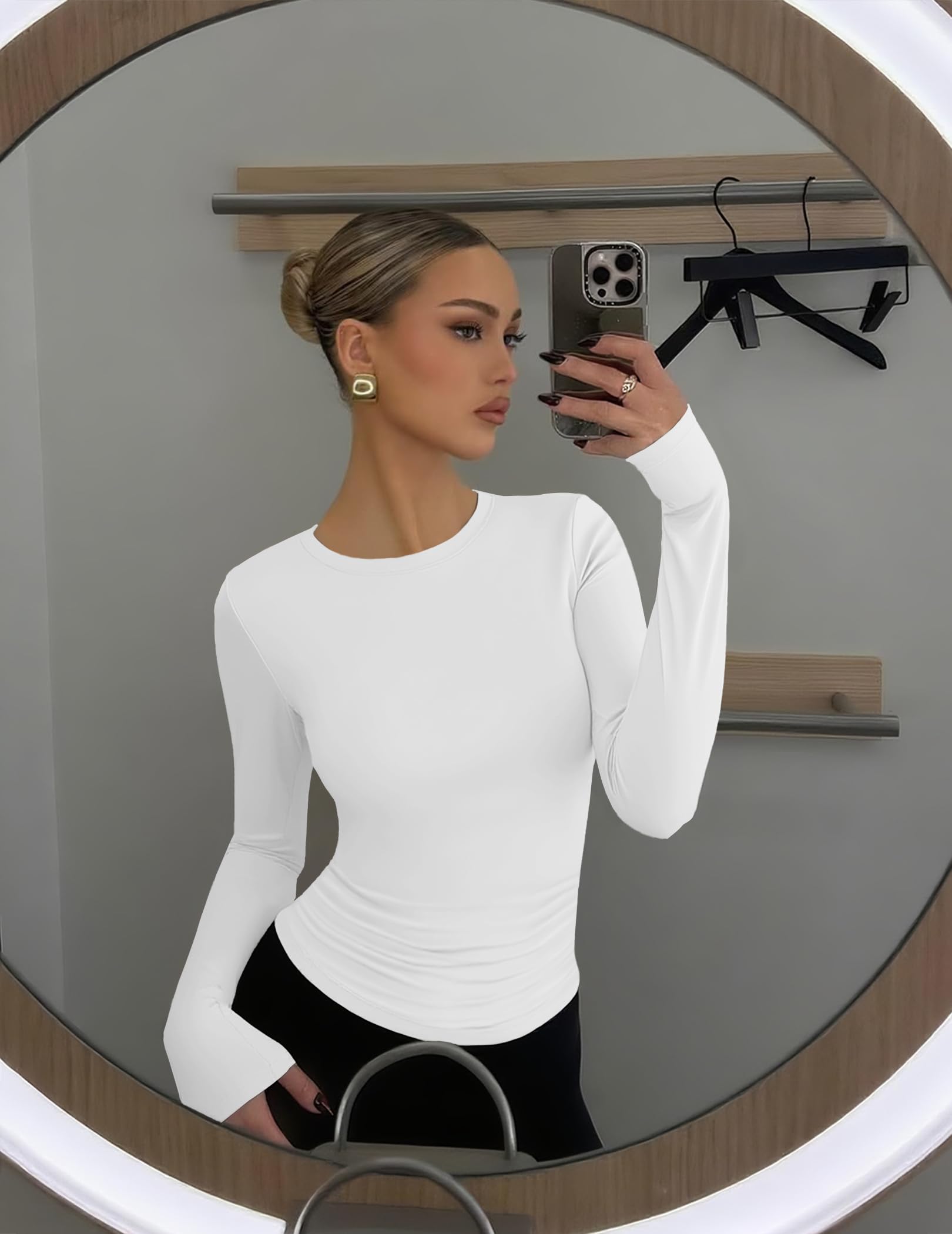 Ekouaer Base Layer Camiseta Termica Mujer Cuello Redondo Invierno Cálido 3 Paquetes