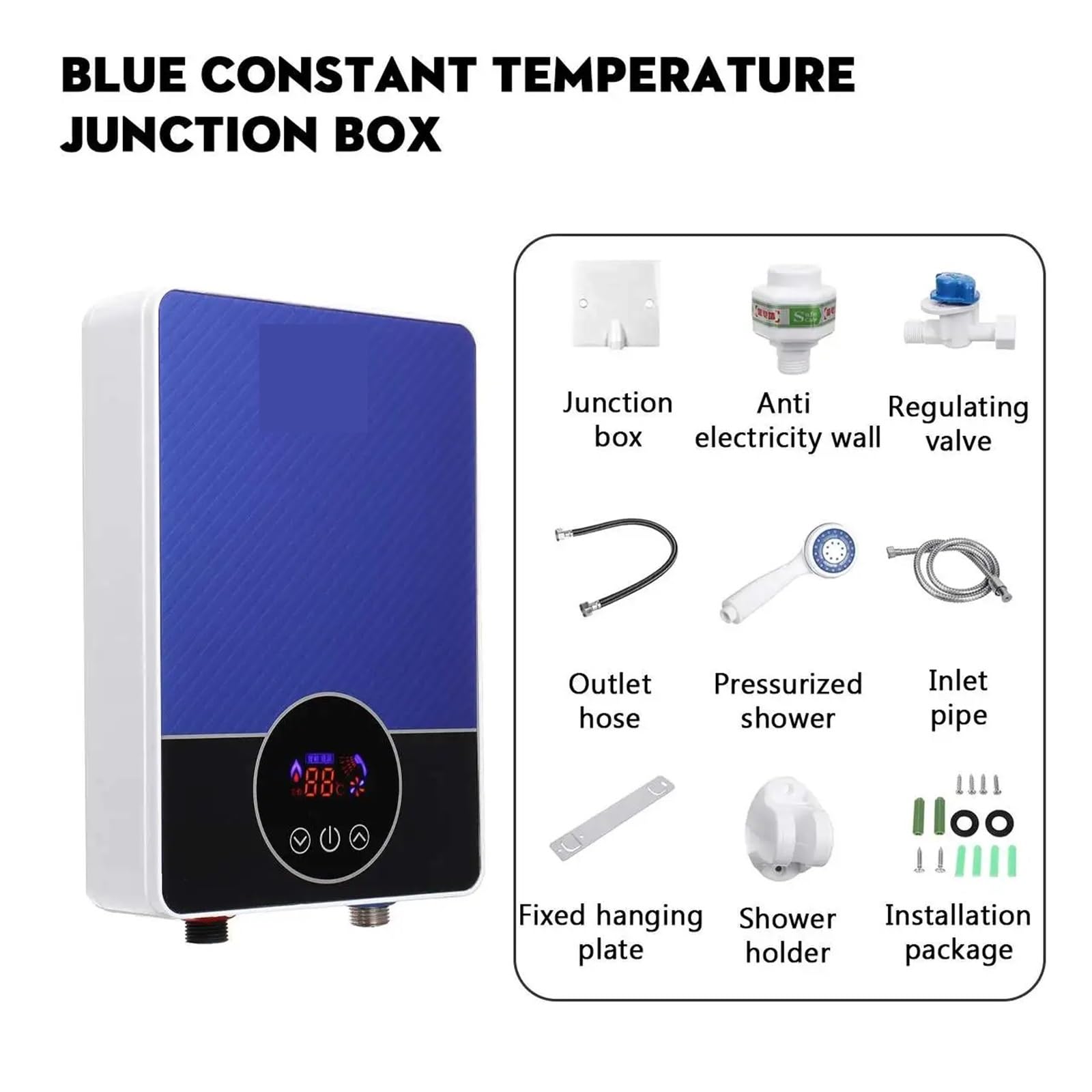 Calentador de Agua Electrico, Calentador De Agua Eléctrico Inteligente De 6000W, Control Remoto, Calentador De Agua Instantáneo Sin Tanque, Cocina, Baño, Ducha, Calentamiento Rápido De Agua(Blue A)