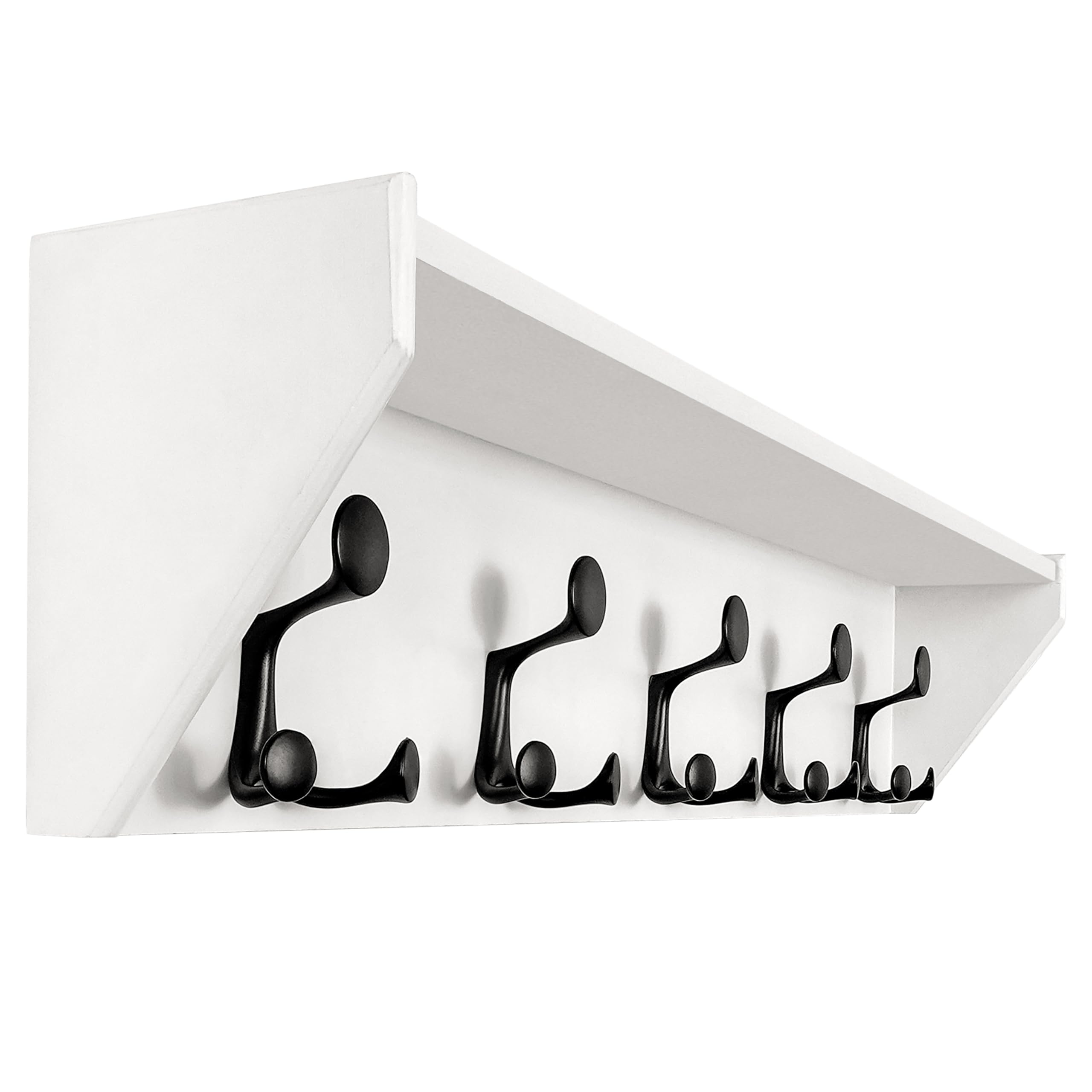 SKOLOO Wall Shelf with Hooks, 35-Inch White Coat Rack Wall Mount with Shelf Organizer - Heavy Duty, 5 Tri Hooks - Perfect for Entryway, Hallway, Living Room, Bedroom, Mudroom