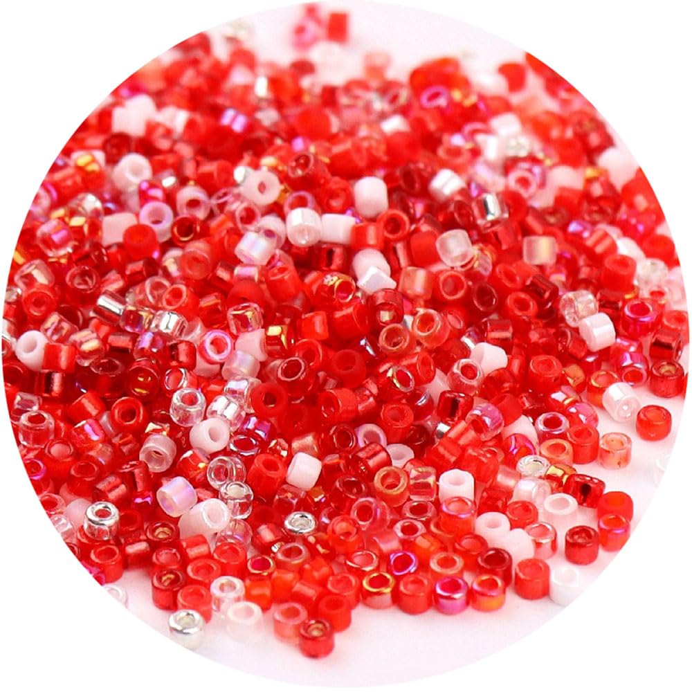 1 Pack 720pcs Mixed Colors Glass Seed Beads 2MM Loose Glass Spacer Beads for Craft DIY Beading, Red