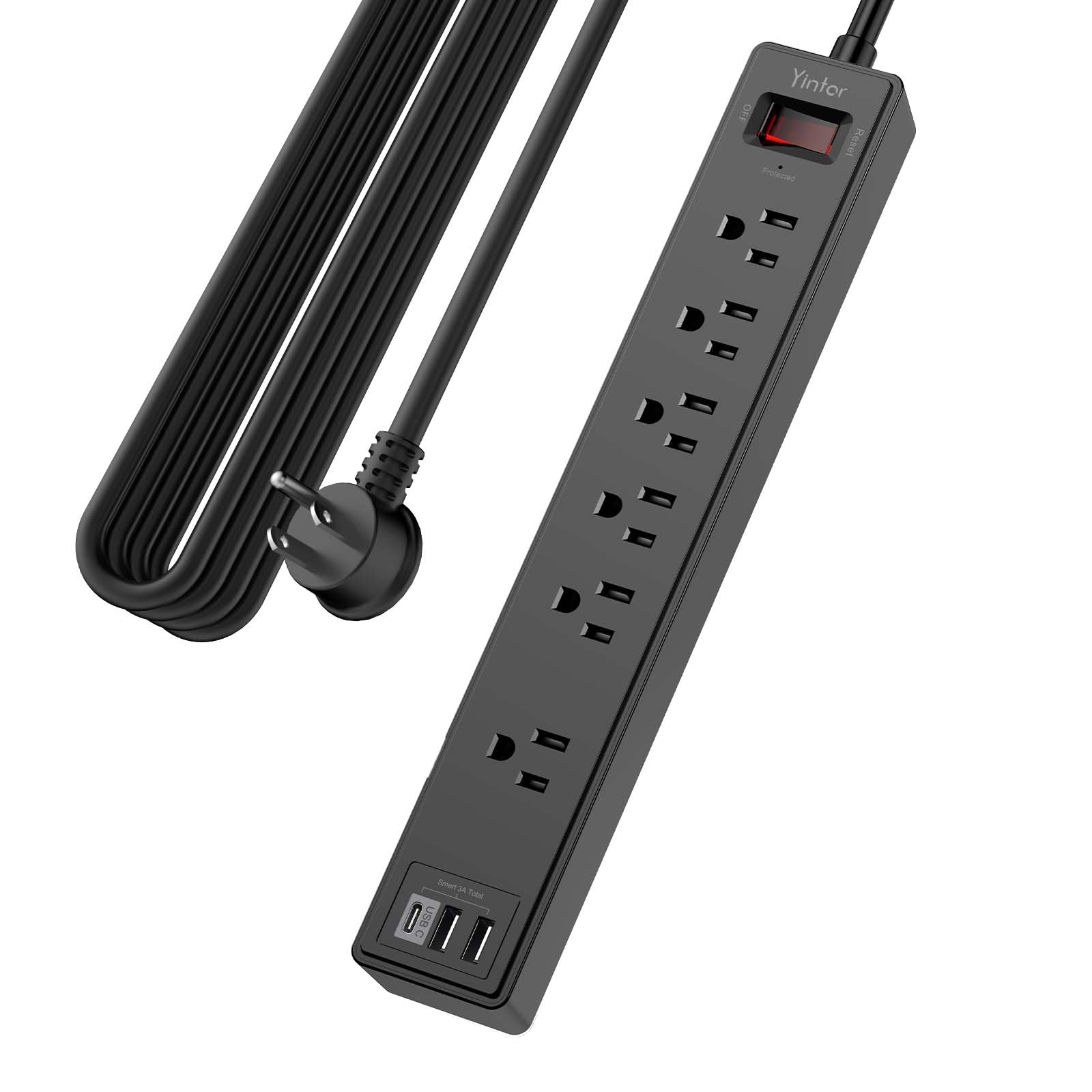 Yintar 6Ft Surge Protector Power Strip with 6 Outlets & 3 USB Ports, Black — Amazon image 26