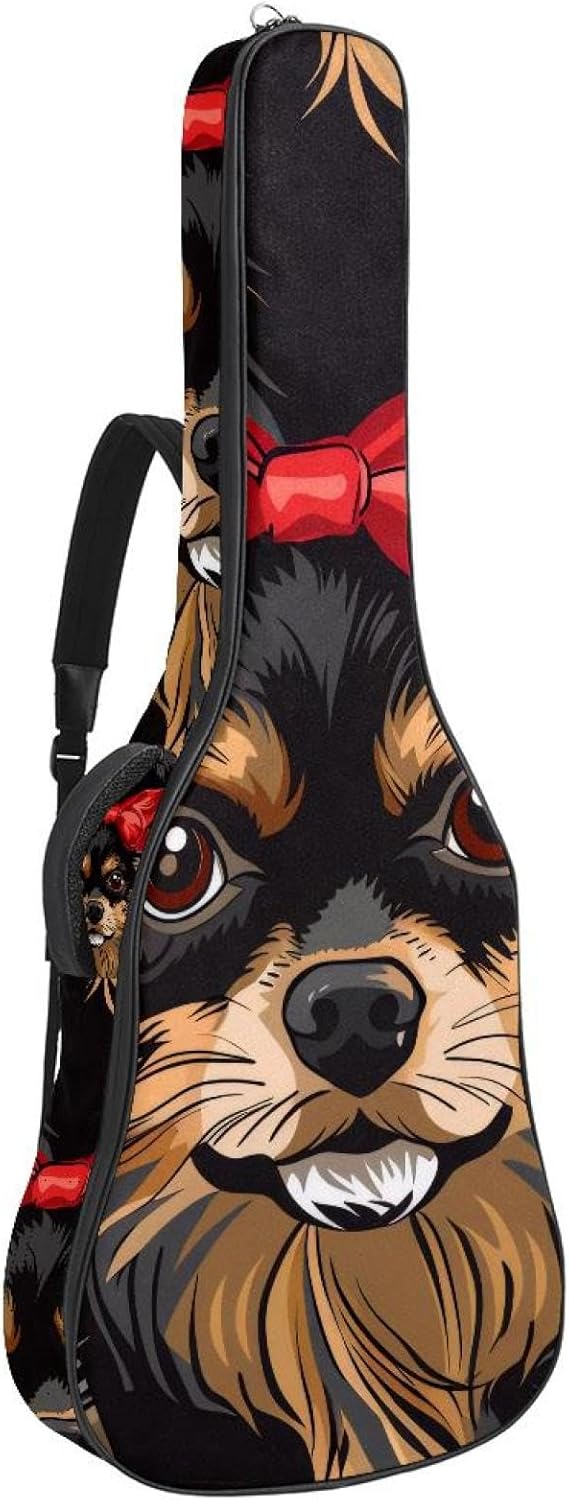 40 41 42 Inch Acoustic Guitar Bag, 0.4 In Thick Sponge Padded Guitar Case Gig Bag with Back Hanger Loop and 2 Pockets, Dachshund Dogs with Leaves