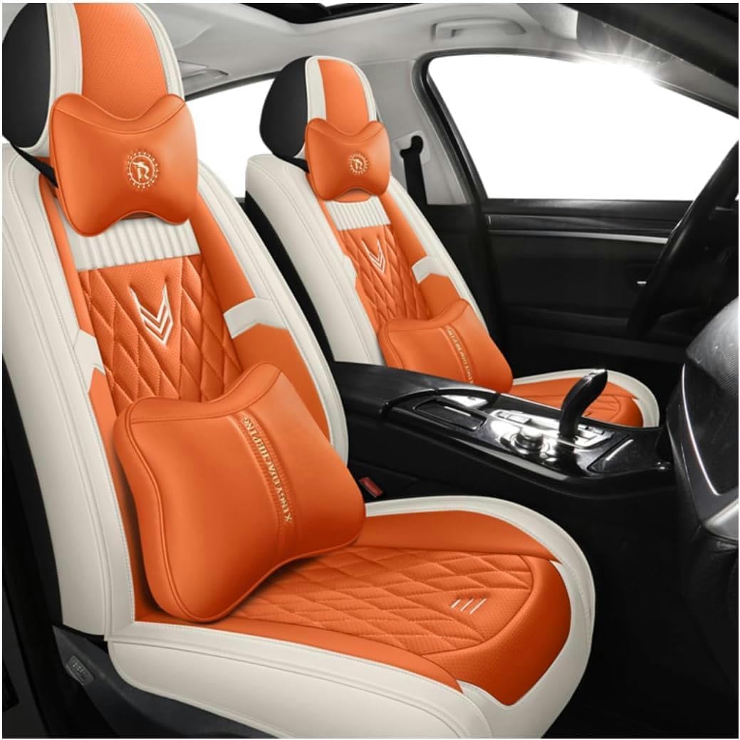 ELLIAT Universal Leather Car Seat Covers for Bmw 5Er 540I E34 525Td E34 518I E34 M540I E34 520I E34 525I E34，5-seater Accessories Orange