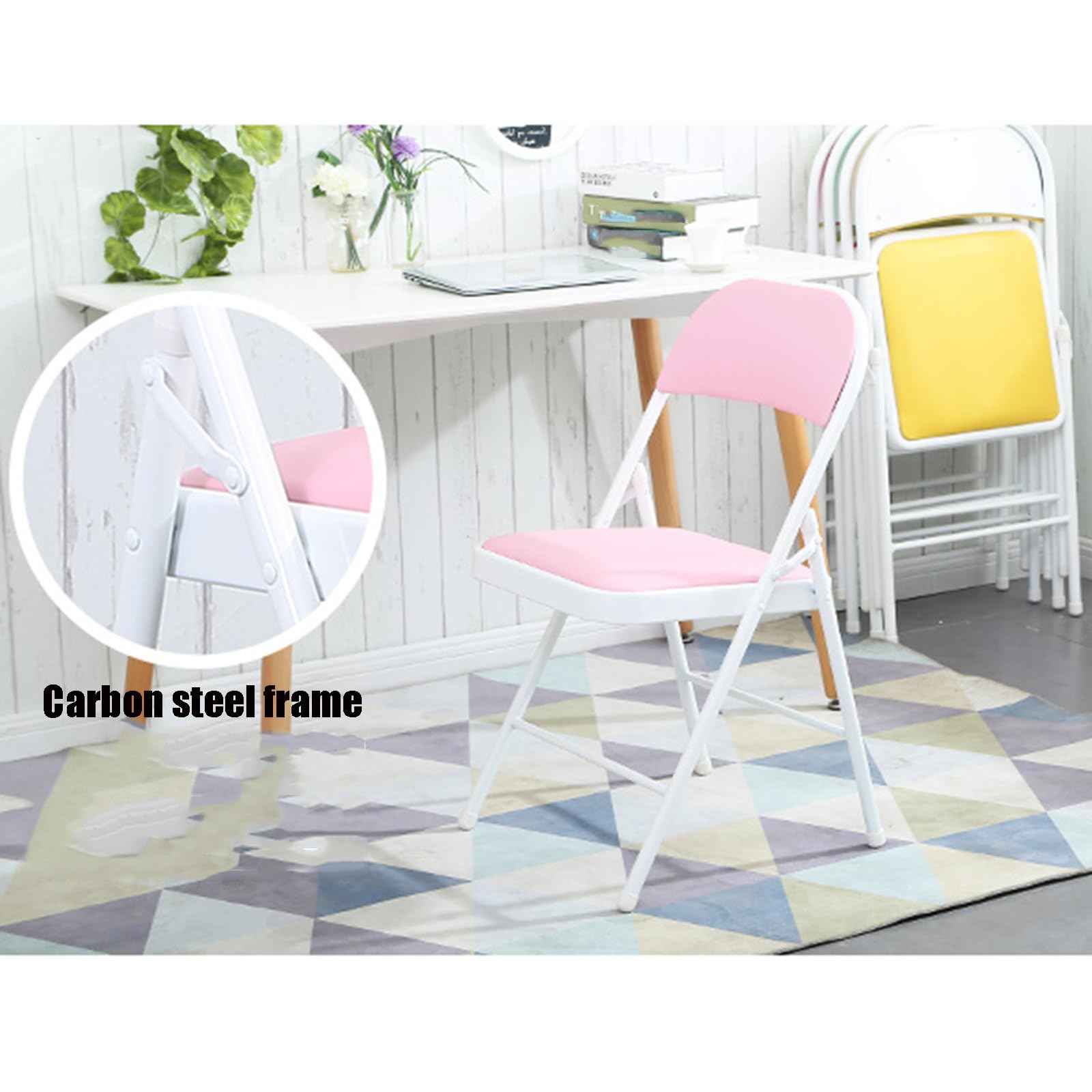Silla de Ordenador Plegable de PU, cómoda y Resistente for estudiar en casa.(Yellow)