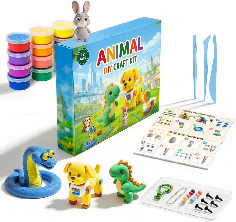 Air Dry Clay Kit for Adults & Kids, Complete Modeling Clay Set with Cute Pets Guide, No Bake DIY Pottery Alternative to Polymer Clay & Plasticine, Creative Arts & Crafts Gift Set (B)