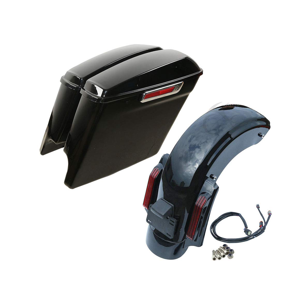 Saddle Bags SLMOTO 5" Stretched Extended Saddlebags & LED Rear Fender For Harley Touring CVO Street Glide 2014-2025