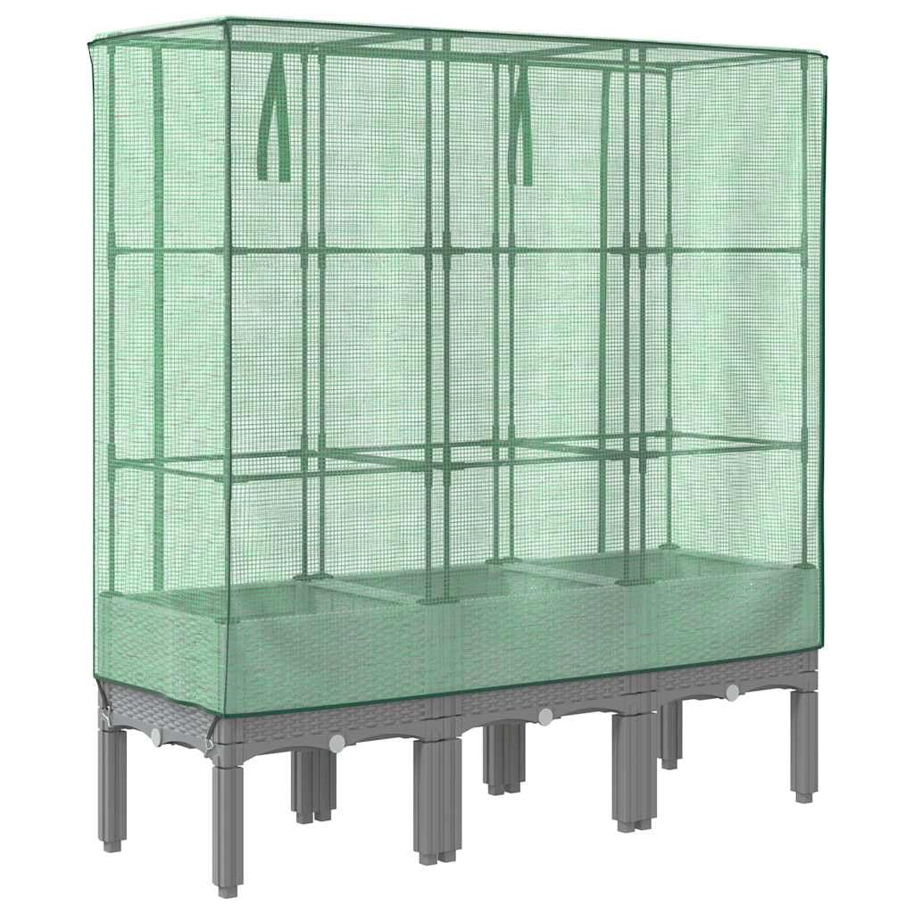 Bancal alto con accesorio de invernadero de aspecto de ratán, 120 x 40 x 140 cm, marco de polipropileno con tubo de hierro, cubierta impermeable, ideal como jardinera para balcón y maceta para jardín
