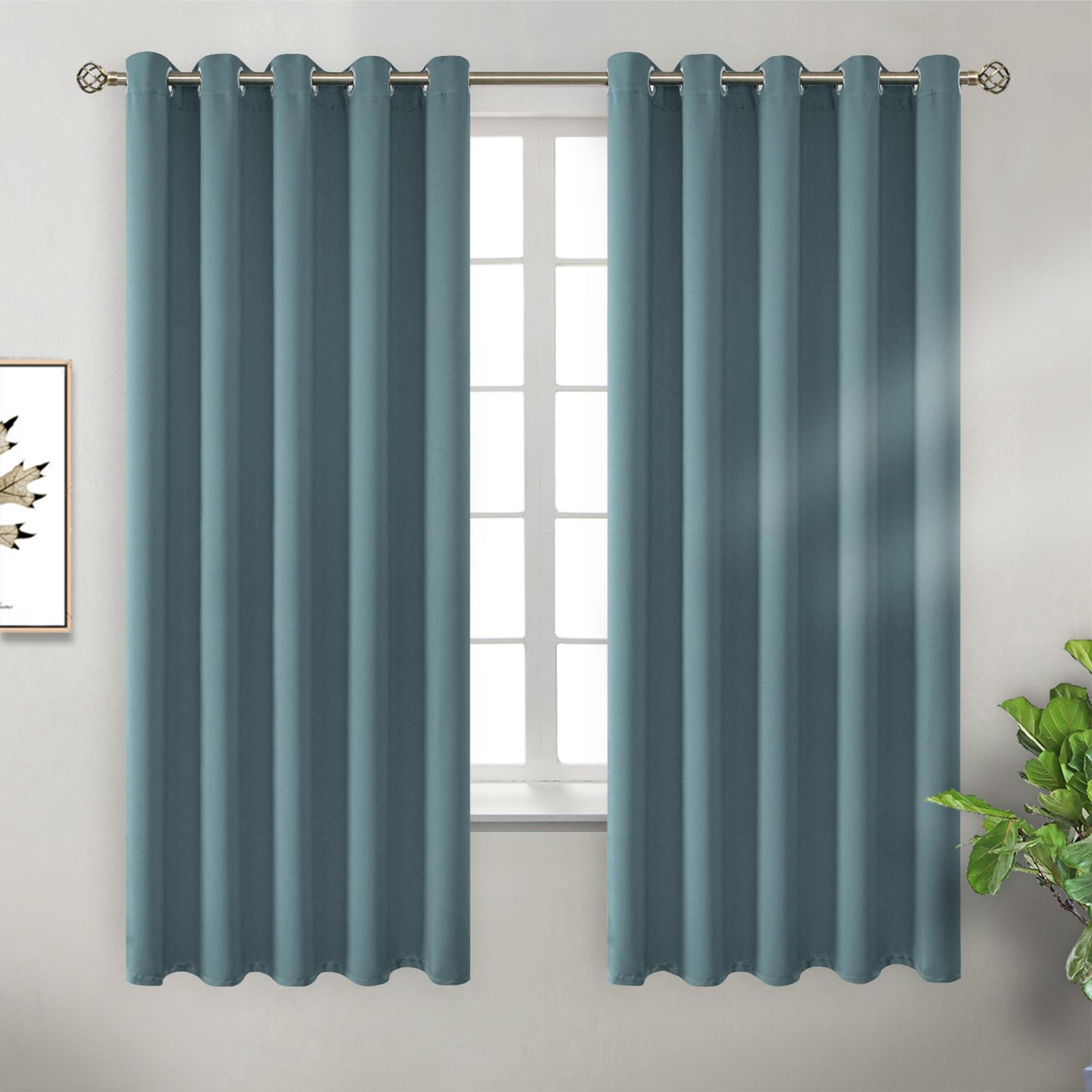 BGment Stone Blue Blackout Curtains for Bedroom 63 Inch Long - 2 Panels