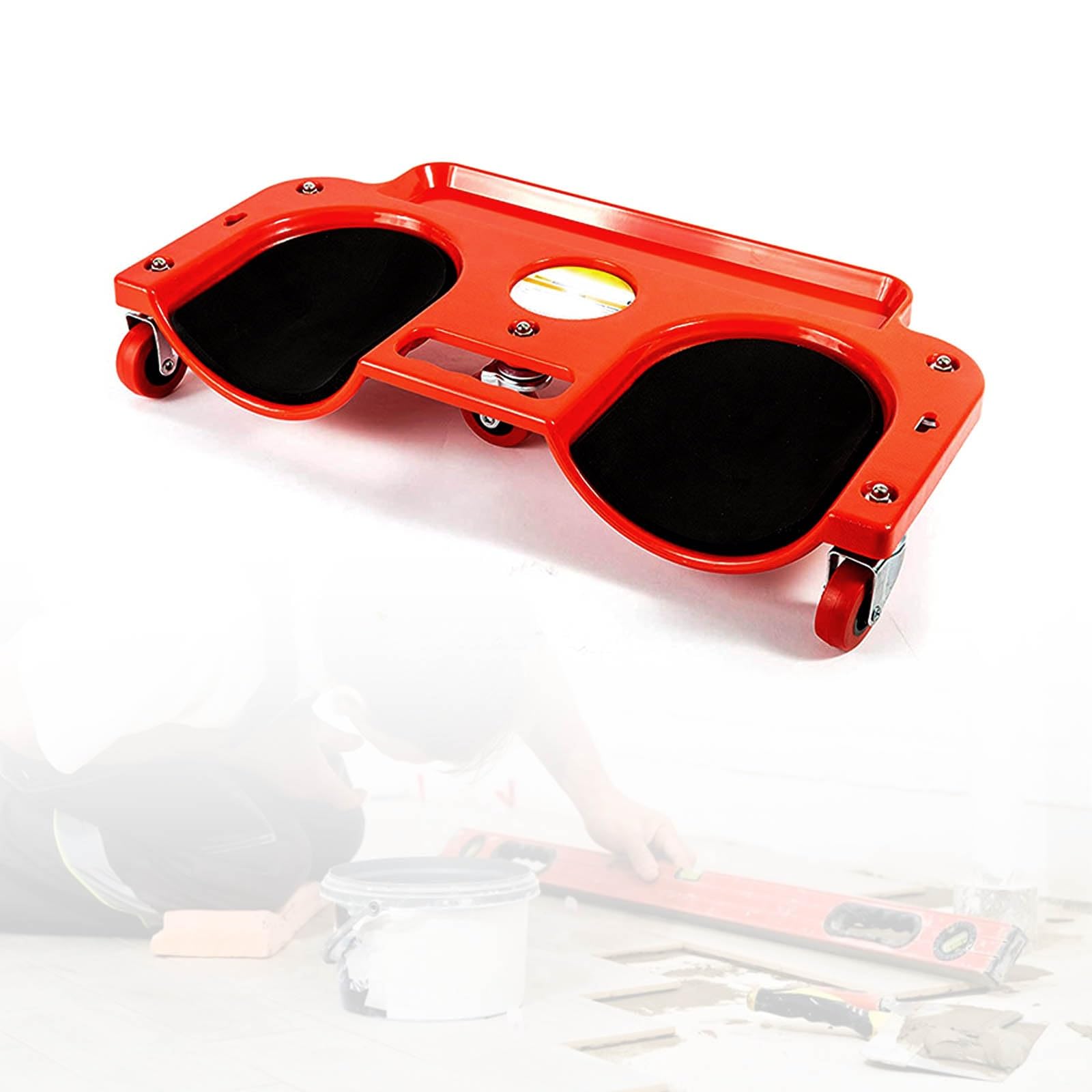 Rodilleras Rodantes Rodilleras Trabajo Suelo con 5 Ruedas Universales Rodilleras Resistentes para Trabajo Fuerte Capacidad de Carga Rodillero con Rodillos con Bandeja para Herramientas(Rojo)