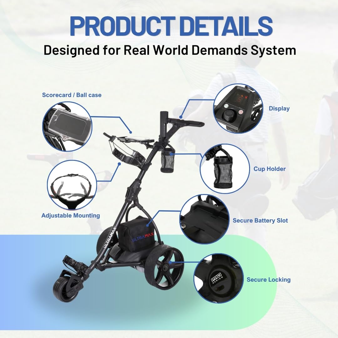 Ultramax Elektrischer Golftrolley mit Blei-Säure-Akku und Ladegerät | Gratis Zubehör | 9-Gang-Steuerung | Automatische Distanz | Leichtes Faltbares Aluminium