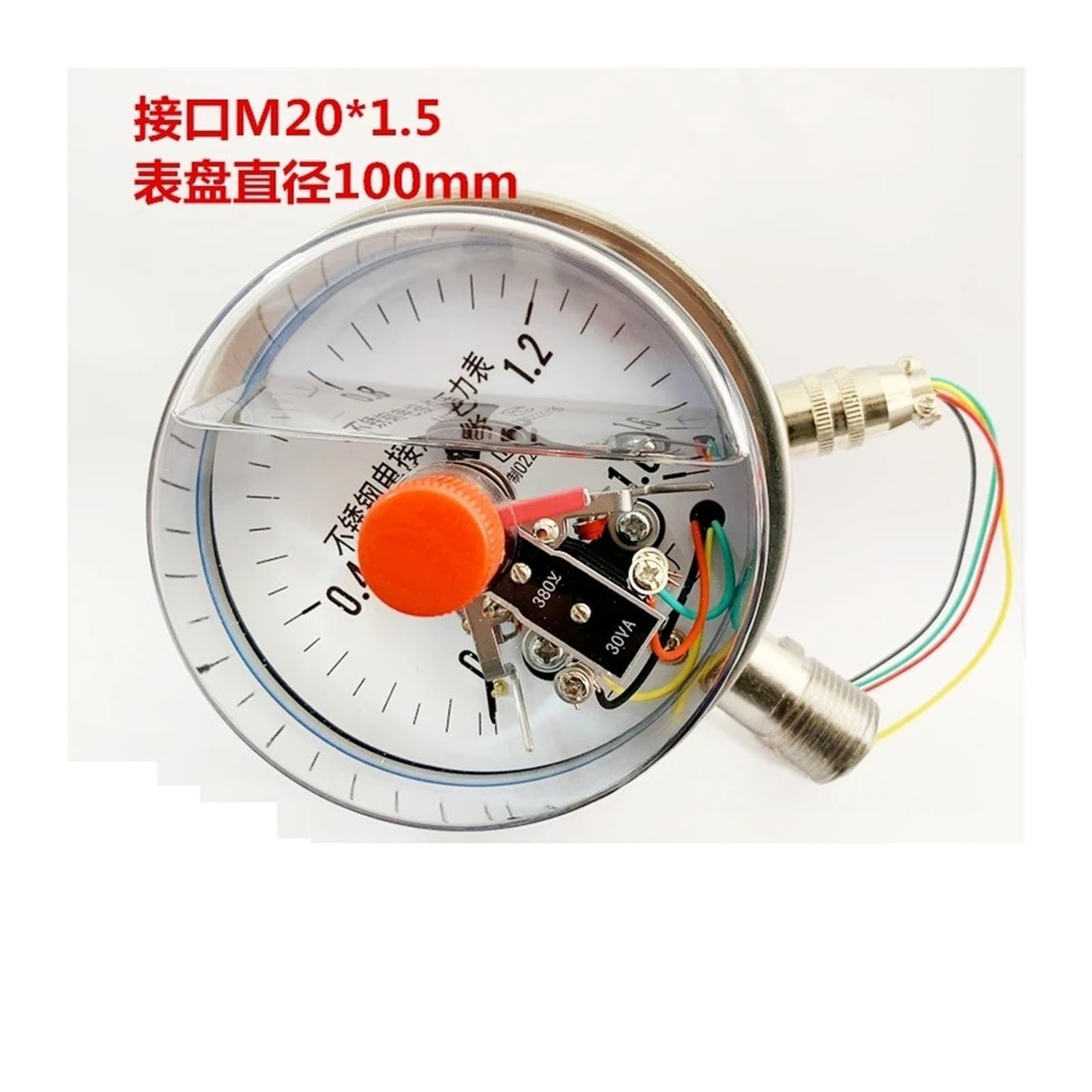 Manometro a Contatto Elettrico, Acciaio Inossidabile, YNXC-100BF, manometro antisismico(0-0.16Mpa)