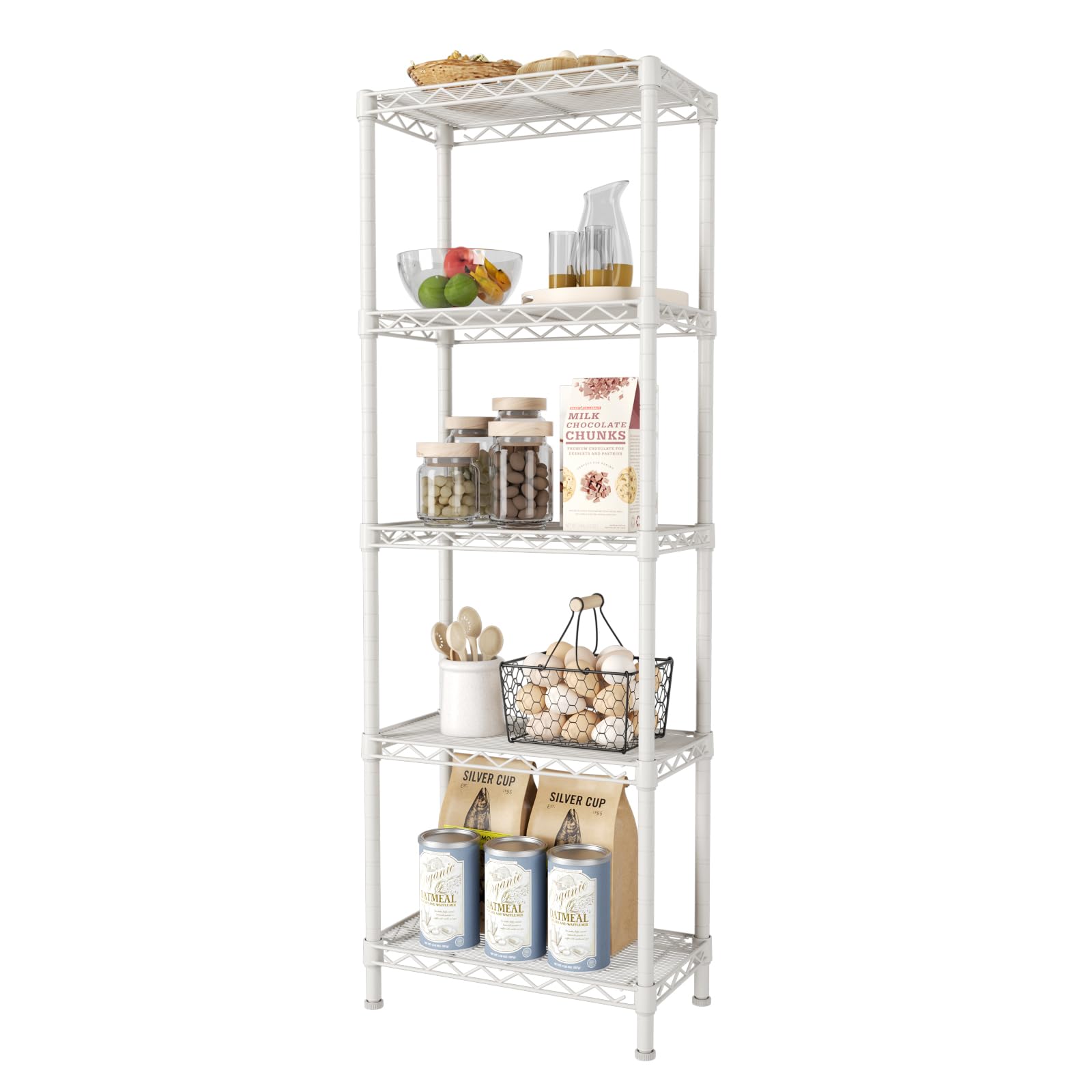 SINGAYE 5 Shelves Storage Shelf Wire Closet Bathroom Organizers Metal Pantry Kitchen Small Garage Shelving Unit Laundry Room Organization Home Corner Rack Estantes para Cocina White 10" Dx16 Wx55”H