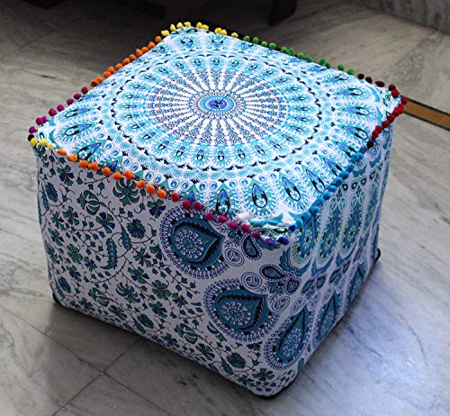 Craft Kala Almohadas de suelo de meditación de mandala, almohada cuadrada para asientos hippies decorativos para adultos, cojín bohemio para sala de estar al aire libre, funda de pufs otomanos, 22 x