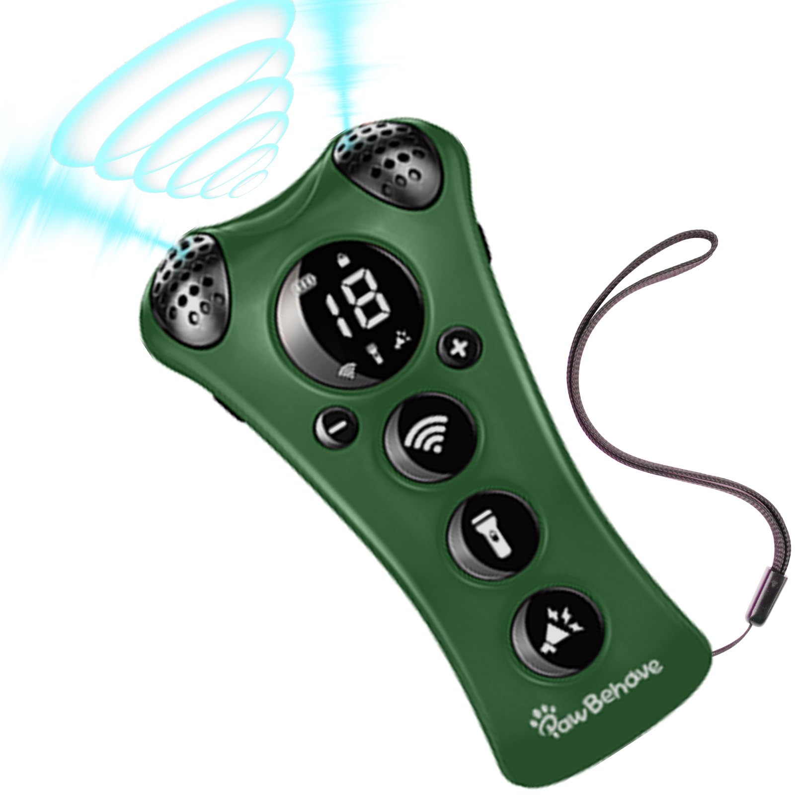 PawBehave Entrenador ultrasónico ajustable para perros, el primer corrector de comportamiento de mascotas de frecuencia variable del mundo con 10 niveles de ultrasonido, 18 silbatos para perros