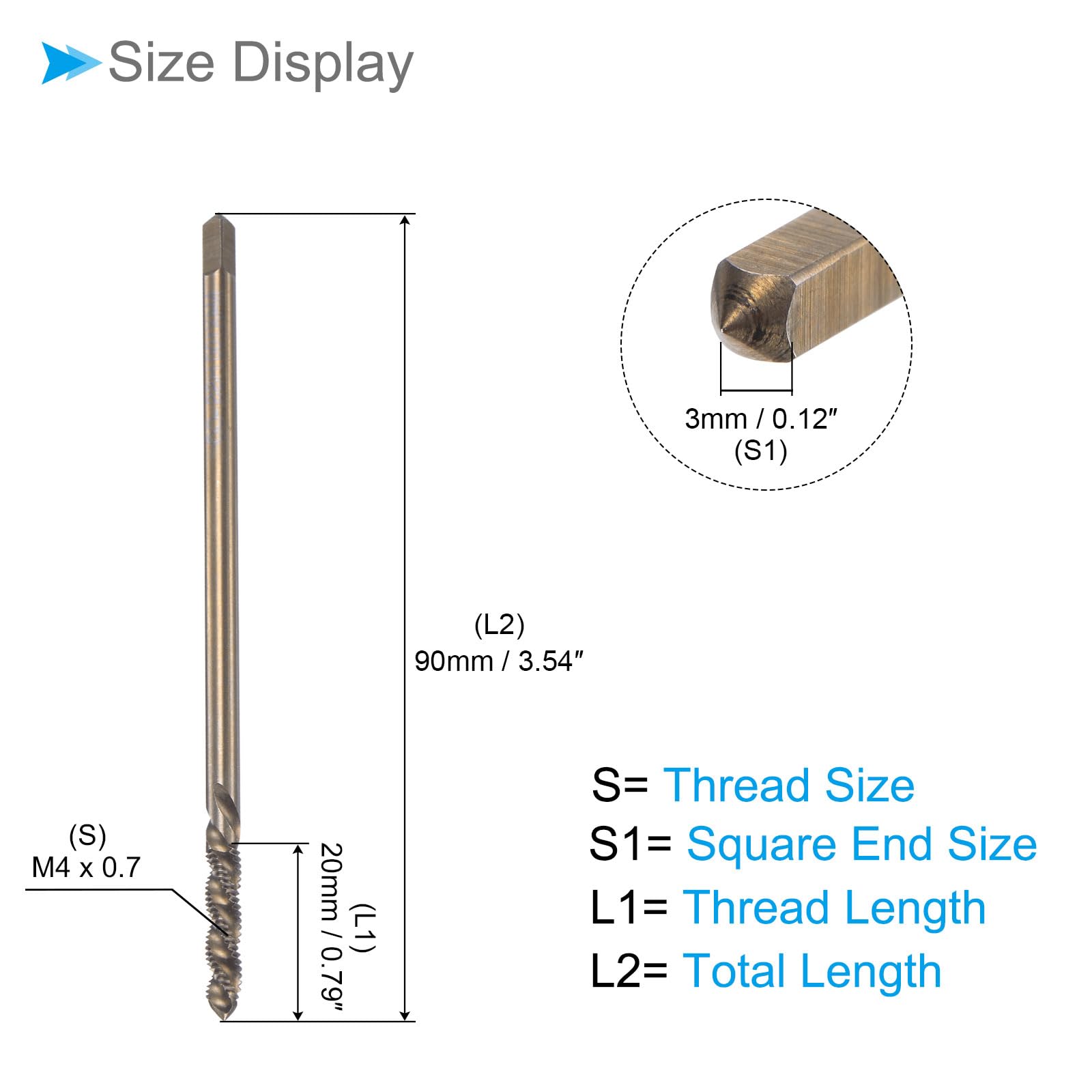 CoCud Spiral Flute Thread Tap, M4 x 0.7 Thread Size, Cobalt High Speed Steel Threading Tap - Image 2