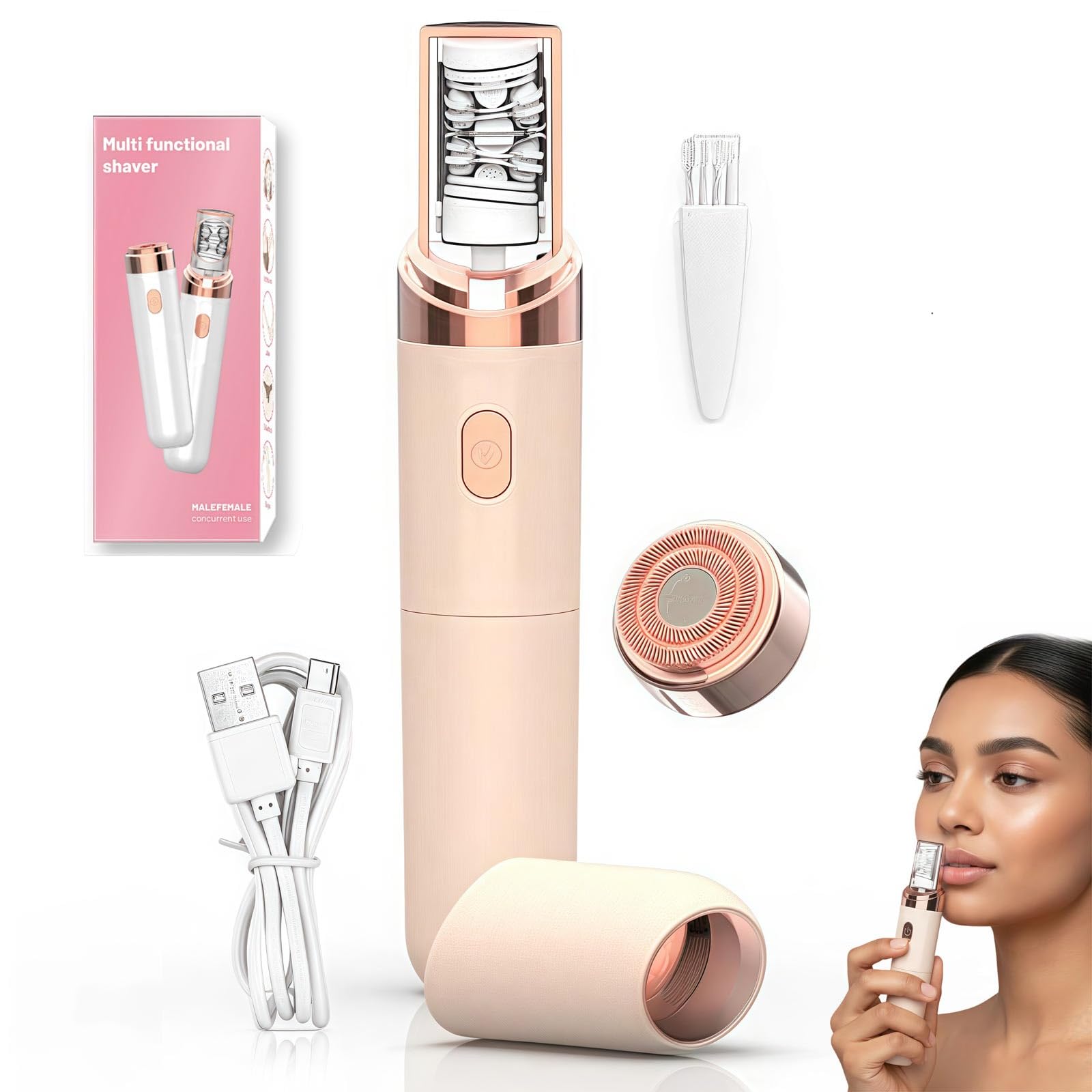 PluxiEpil Pro 3.0 Women Face Epilator – 2-in-1 Hair Removal Gentle & Painless Hair Remover for Upper Lip, Chin, Eyebrows & Cheeks (Pink)