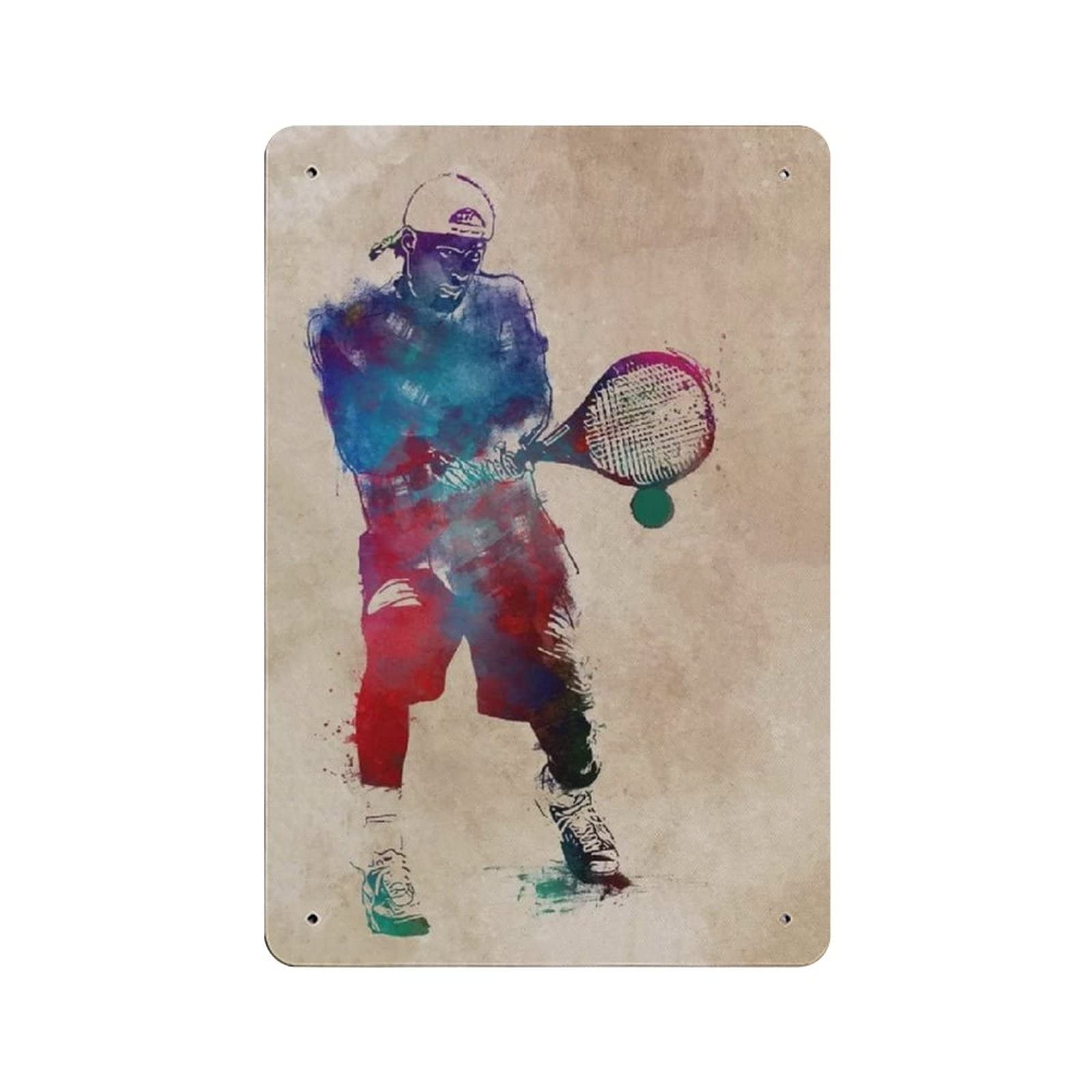 Metal Tin Sign Tennis Player Watercolor Sports Vintage Tin Poster Metal Sign Wall Decoration Country Kitchen Home Garage Decor 12"x8"