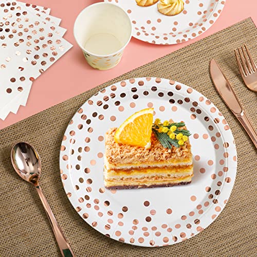 175 Pieces Rose Gold Party Supplies - Rose Gold Dot On White Paper Plates And Napkins Cups Silverware Serves 25 Sets For Wedding Bridal Shower Engagement Birthday Parties #TOP5