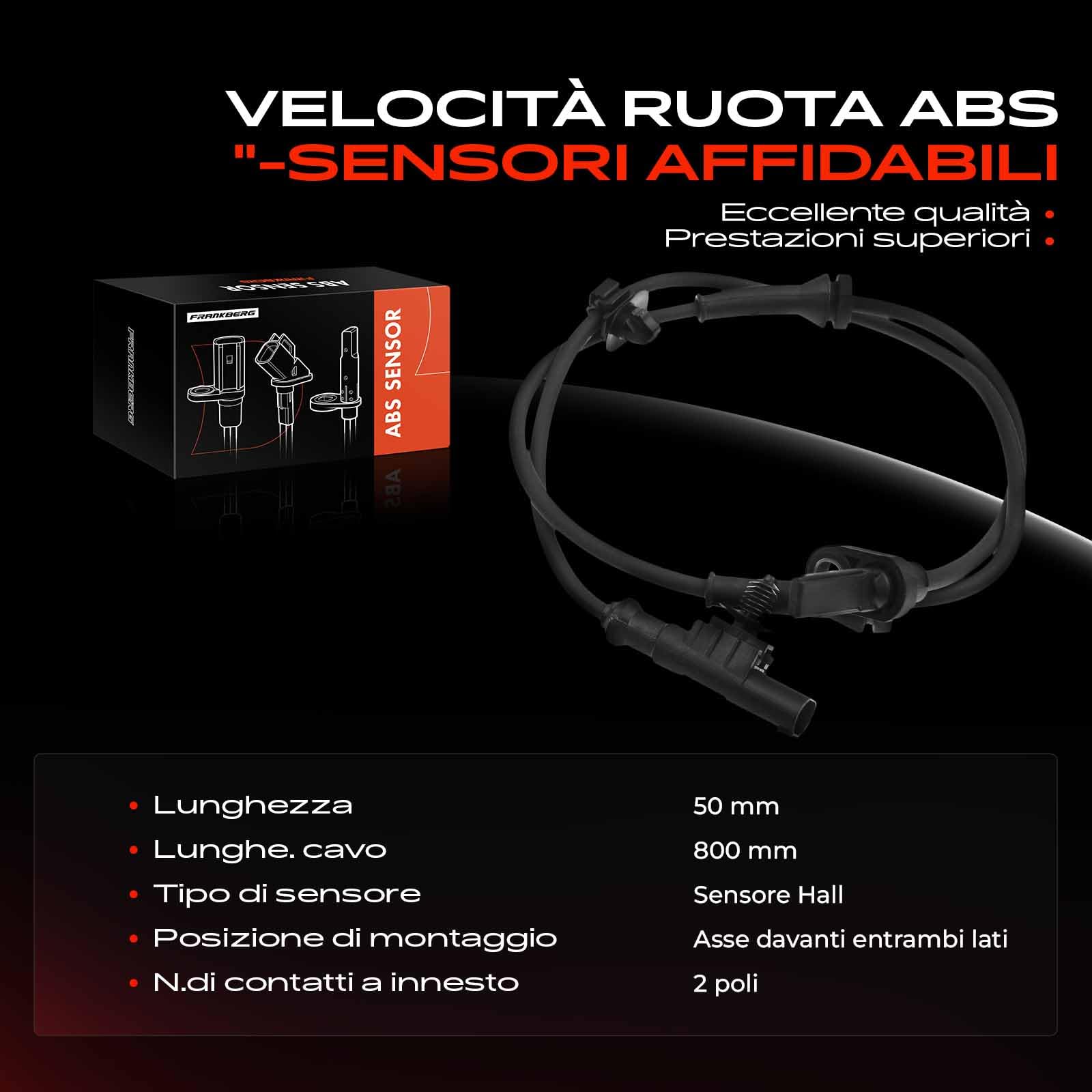 Frankberg Sensore Velocità Ruota ABS Sensore ABS 2-Poli Compatibile con 107 PM PN C1 PM PN Aygo B1 Aygo Furgone/Compatto B1 Replace# 895420H020,B000698080
