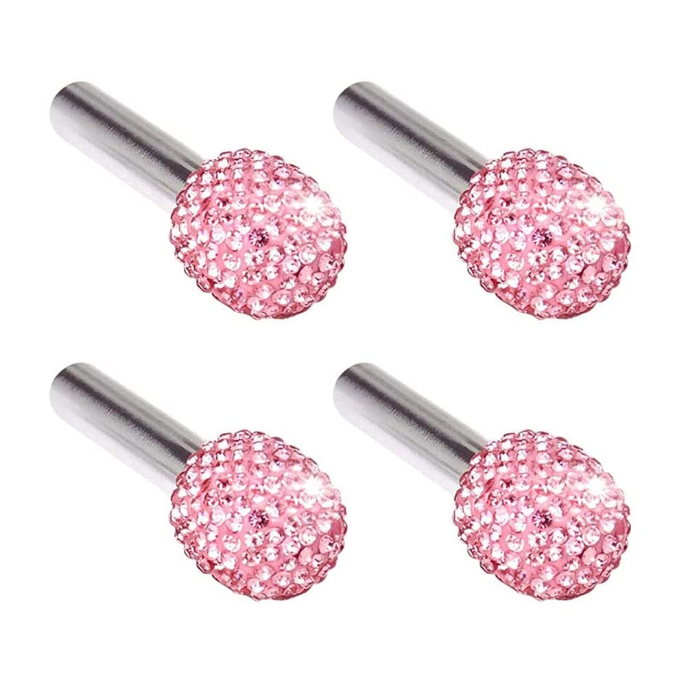 Riloer Car Door Lock Pull Rod Bolt Cover, 4-Pack Bling Rhinestones Decoration Universal Fit, Pink