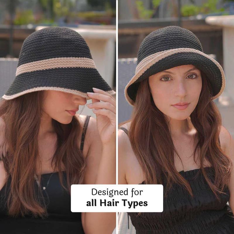 Image of Hair Drama Co. Crochet Bucket Hat for Women | Comfy & Casual Knit Handmade Foldable Floppy Hat | Summer Crochet Bucket Cap for Women & Girls
