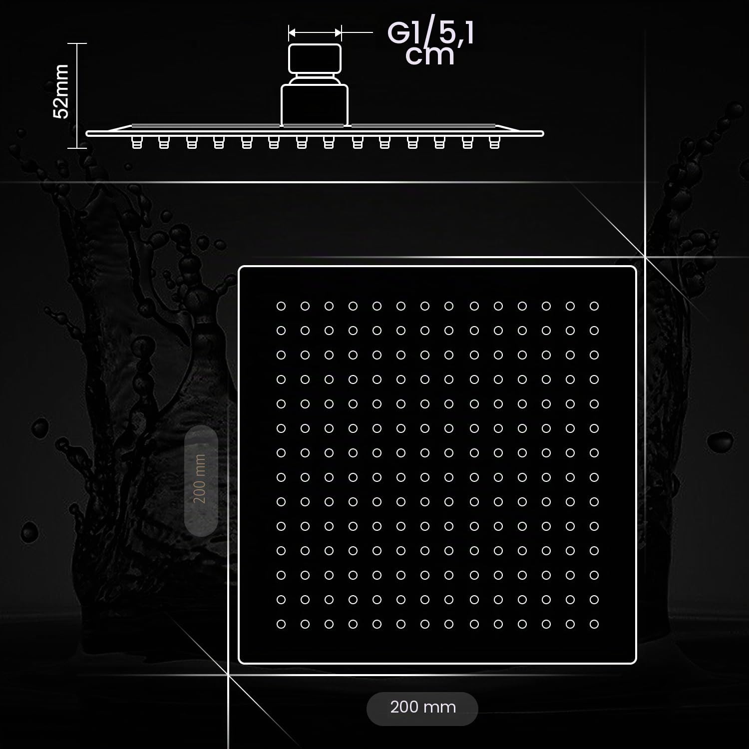 JOHO Soffione Doccia da Parete in Acciaio Inox 304 con Ugelli Antiicalcare (40x40 cm quadrato)