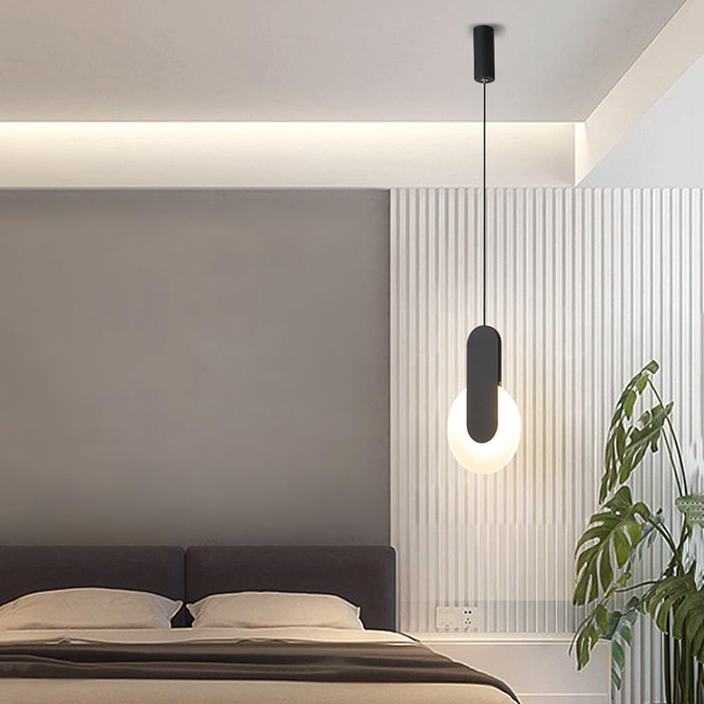 Lámpara Colgante Moderna de suspensión Negra con LED Circular Regulable de 10 W, Barra de luz de Techo Lineal Ajustable, iluminación Industrial Larga Blanca para Dormitorio, Comedor, escaler